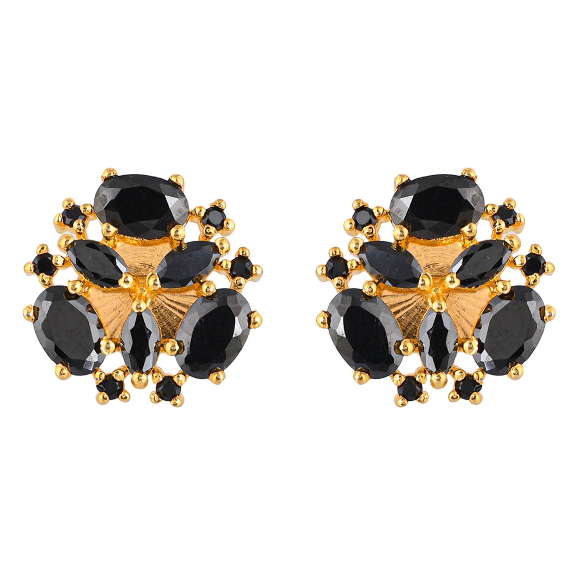 Women's Gold Plated Marquise Cut Black Cz Stud Earrings - Voylla