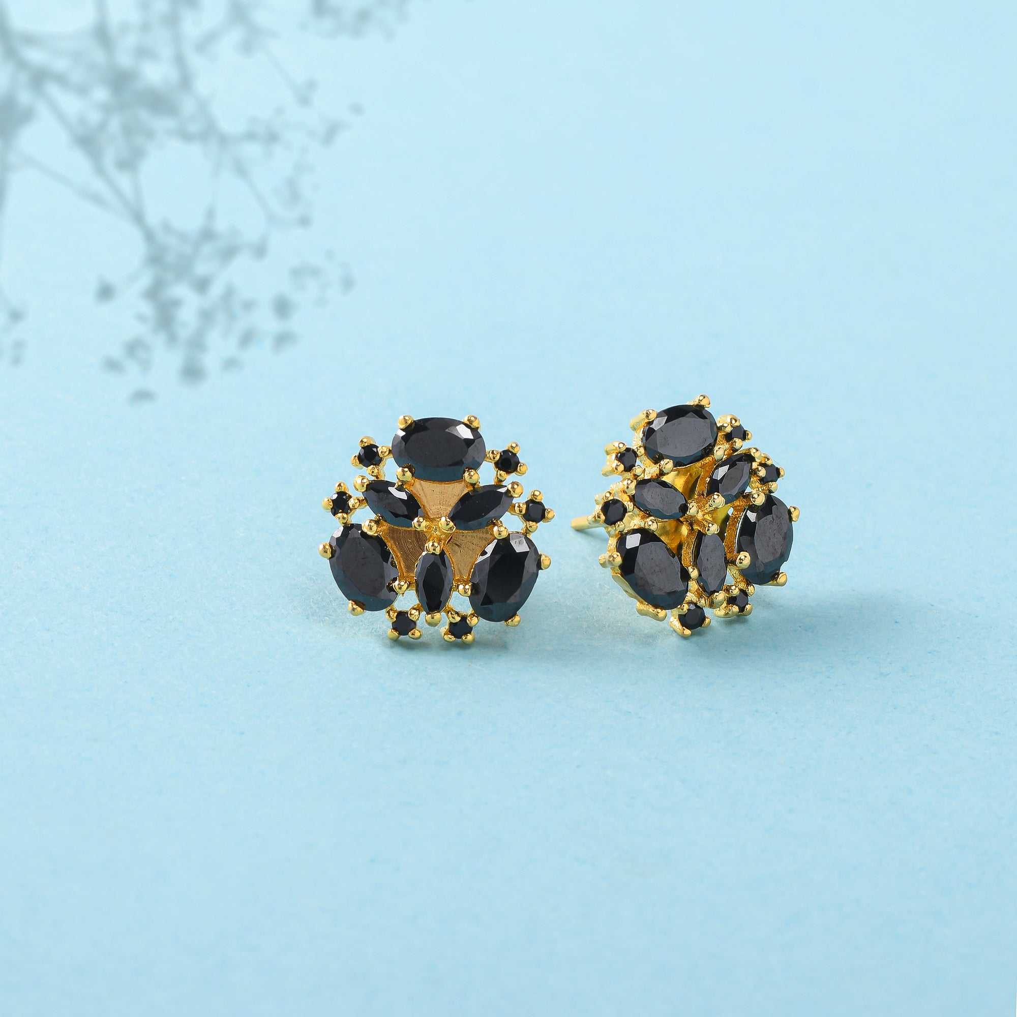 Women's Gold Plated Marquise Cut Black Cz Stud Earrings - Voylla