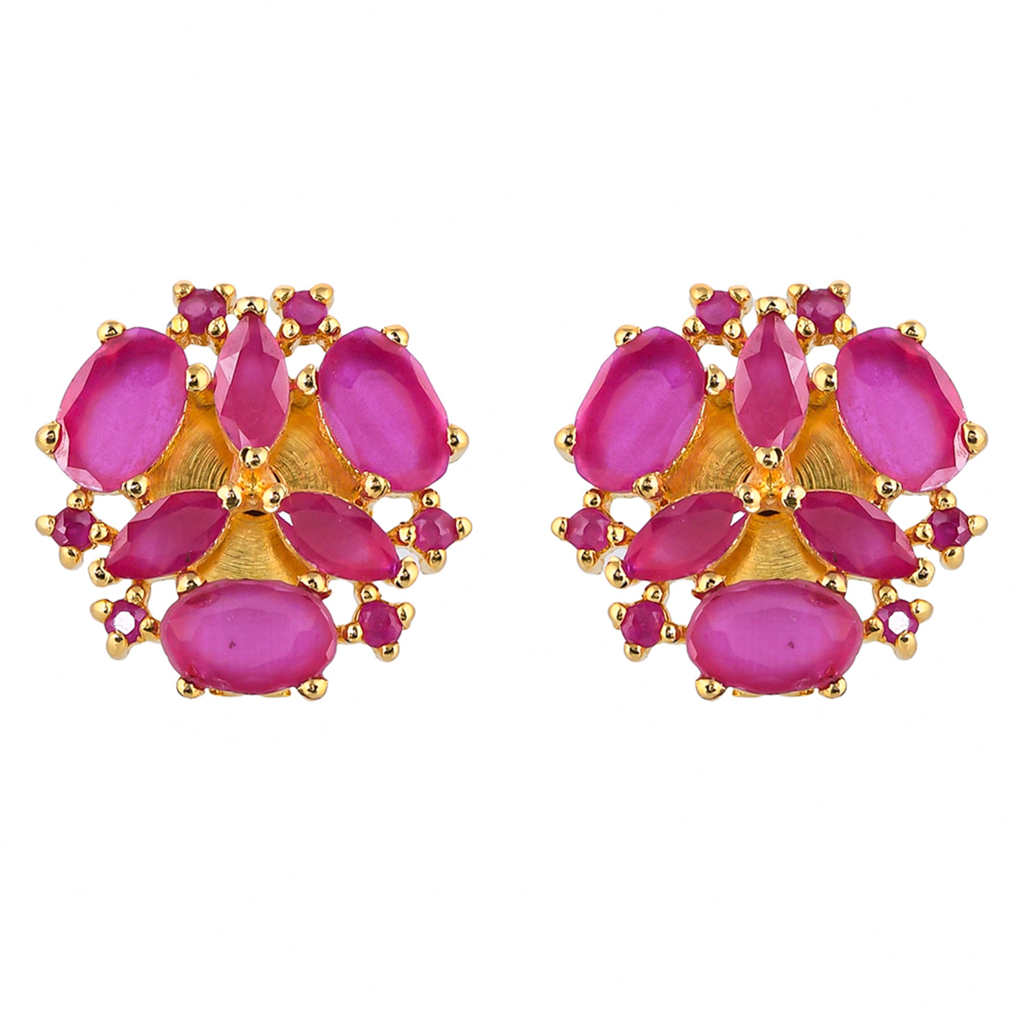 Women's Pink Cz Gems Gold Plated Stud Earrings - Voylla