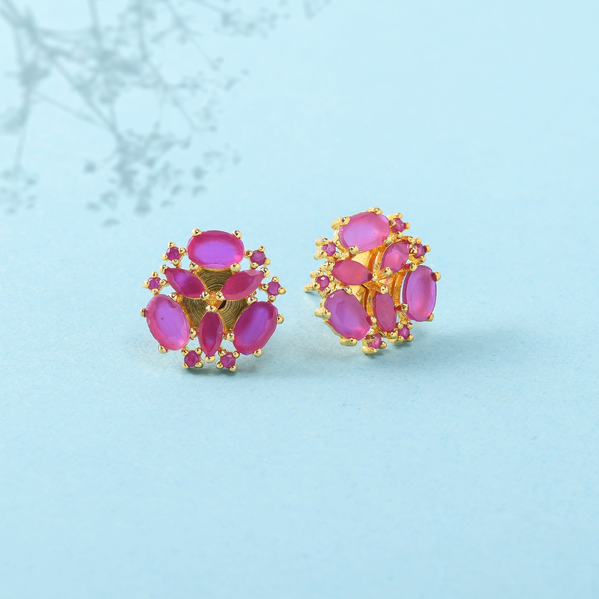 Women's Pink Cz Gems Gold Plated Stud Earrings - Voylla