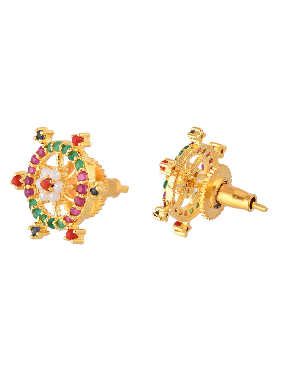 Women's Multicoloured Cz Gems And Pearl Beads Stud Earrings - Voylla