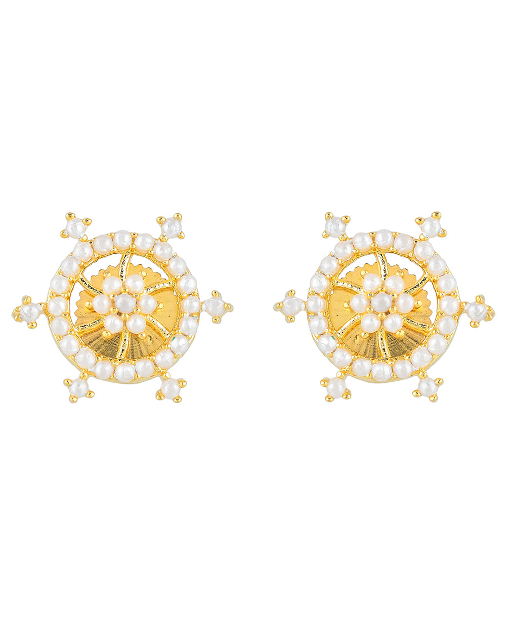Women's Gold Plated White Pearl Beads Adorned Stud Earrings - Voylla