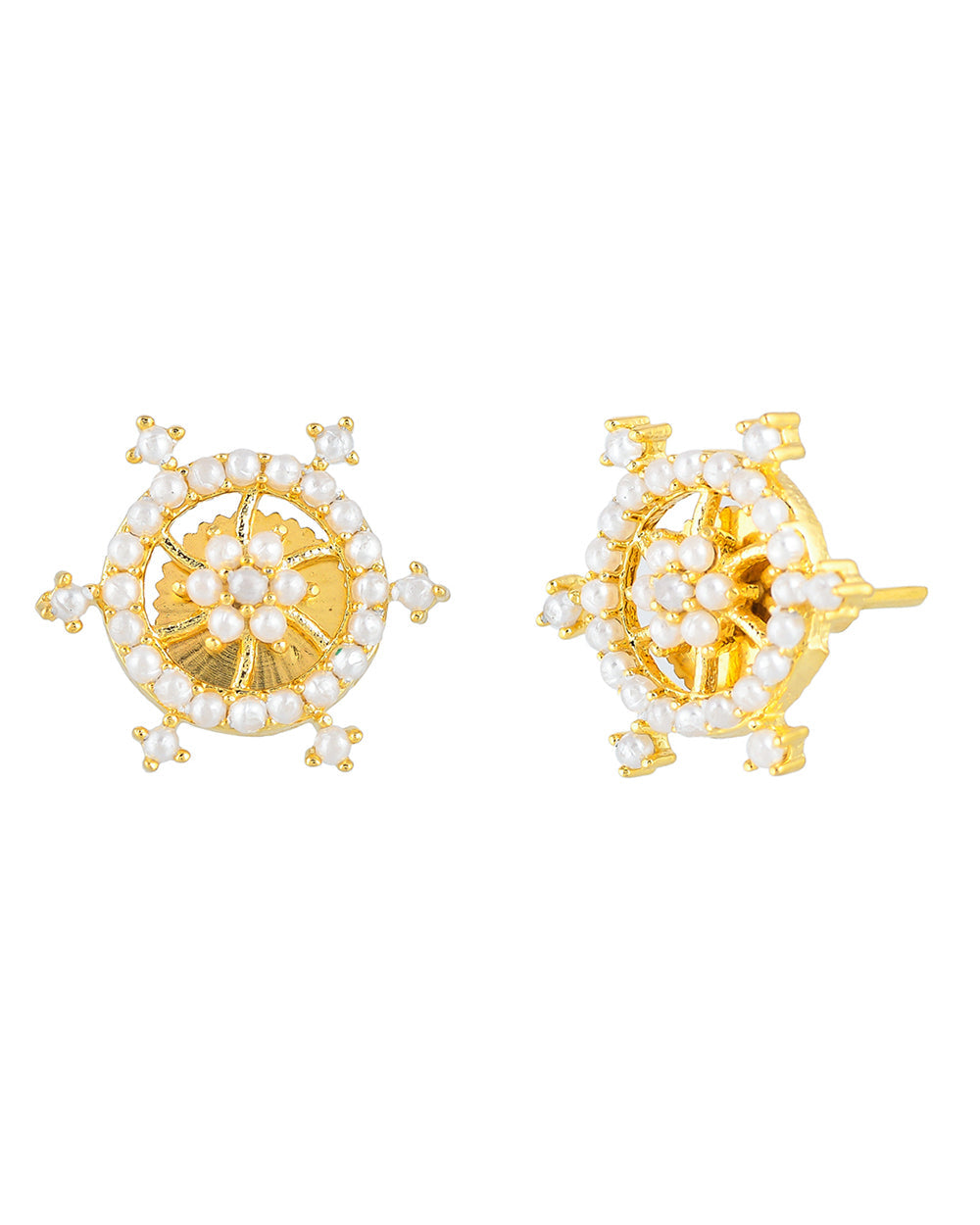 Women's Gold Plated White Pearl Beads Adorned Stud Earrings - Voylla