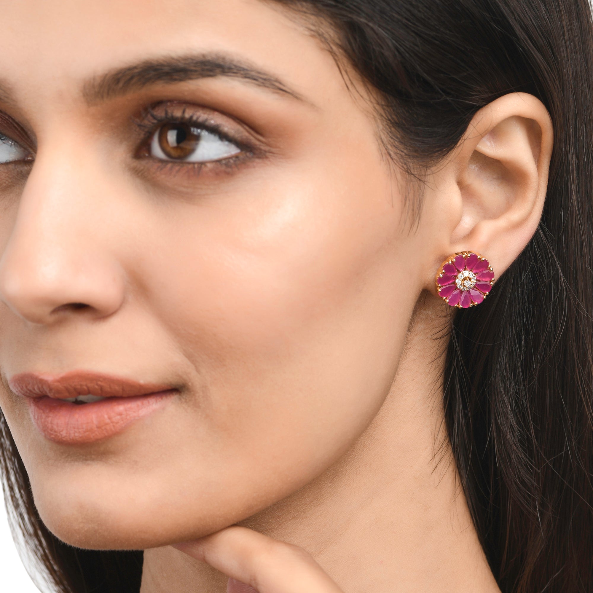 Women's Pink Teardrop Cut Cz Stud Earrings - Voylla