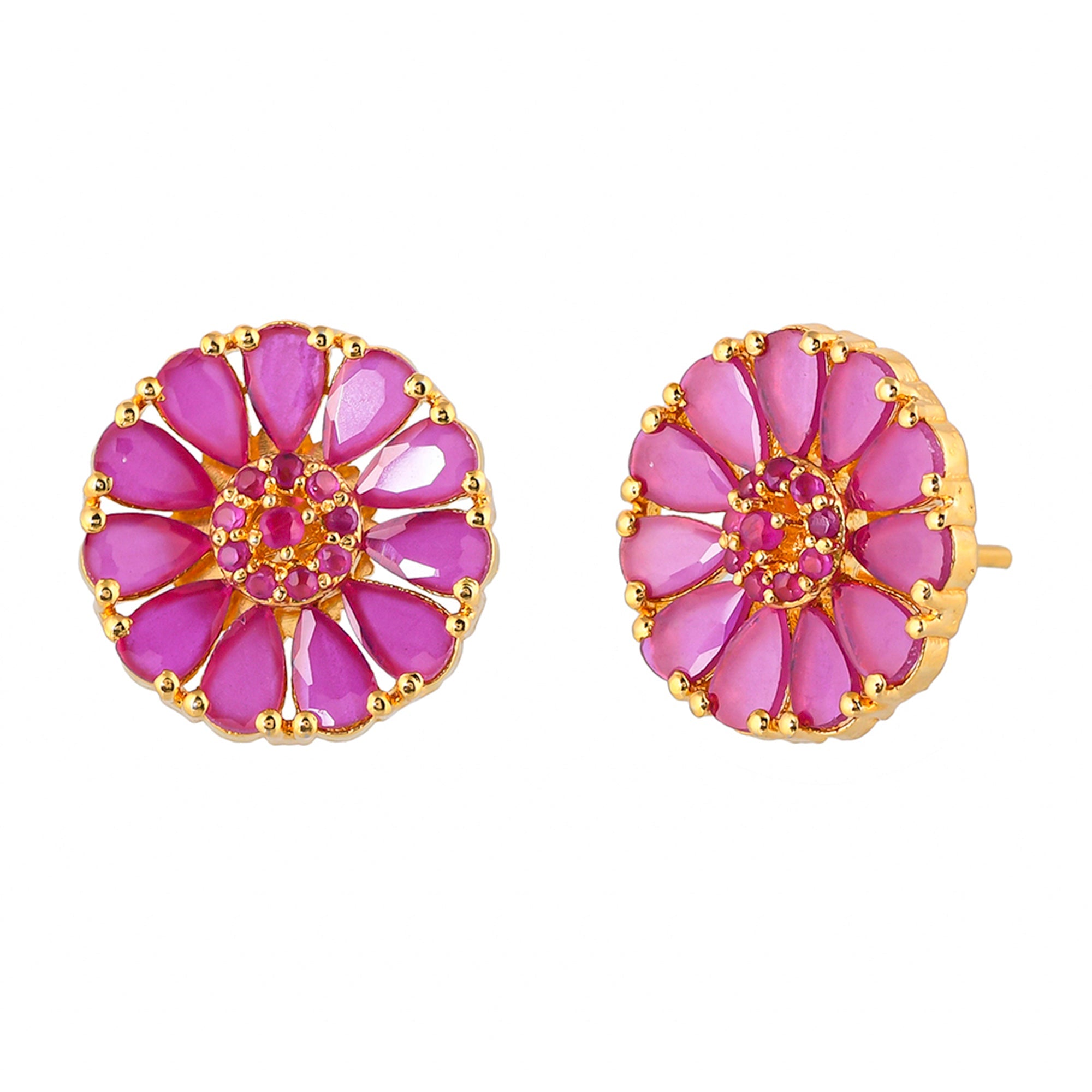 Women's Pink Cluster Setting Cz Stud Earrings - Voylla