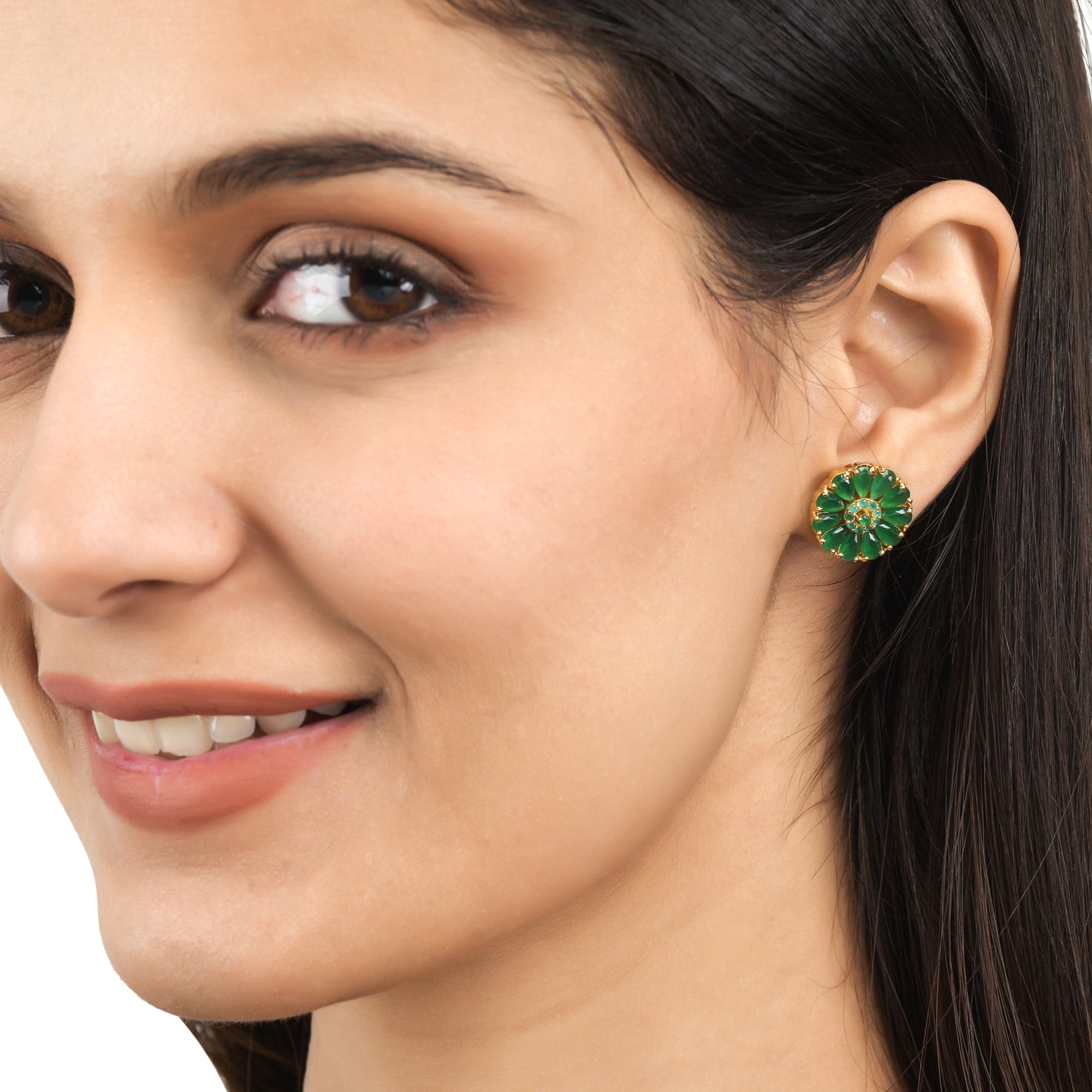 Women's Green Zirconia Gemstones Stud Earrings - Voylla