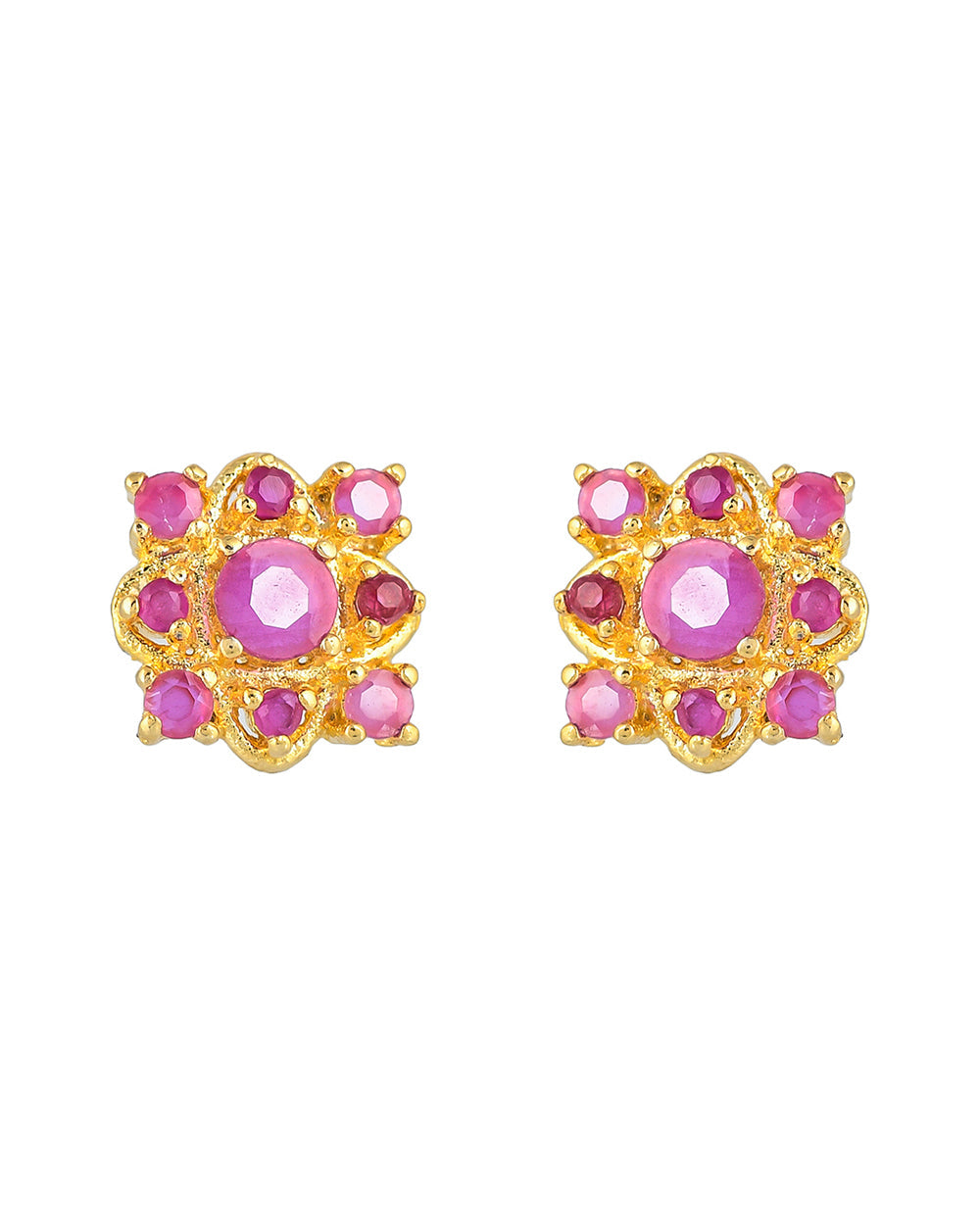 Women's Gold Plated Pink Cz Gems Stud Earrings - Voylla