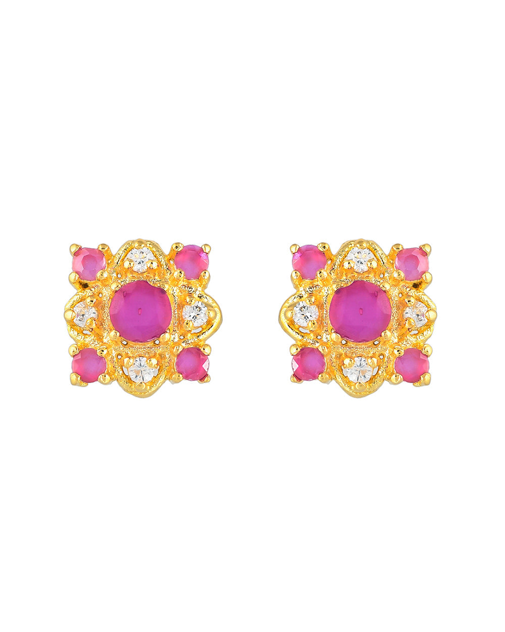 Women's Sparkling Essentials White And Pink Cz Gems Stud Earrings - Voylla