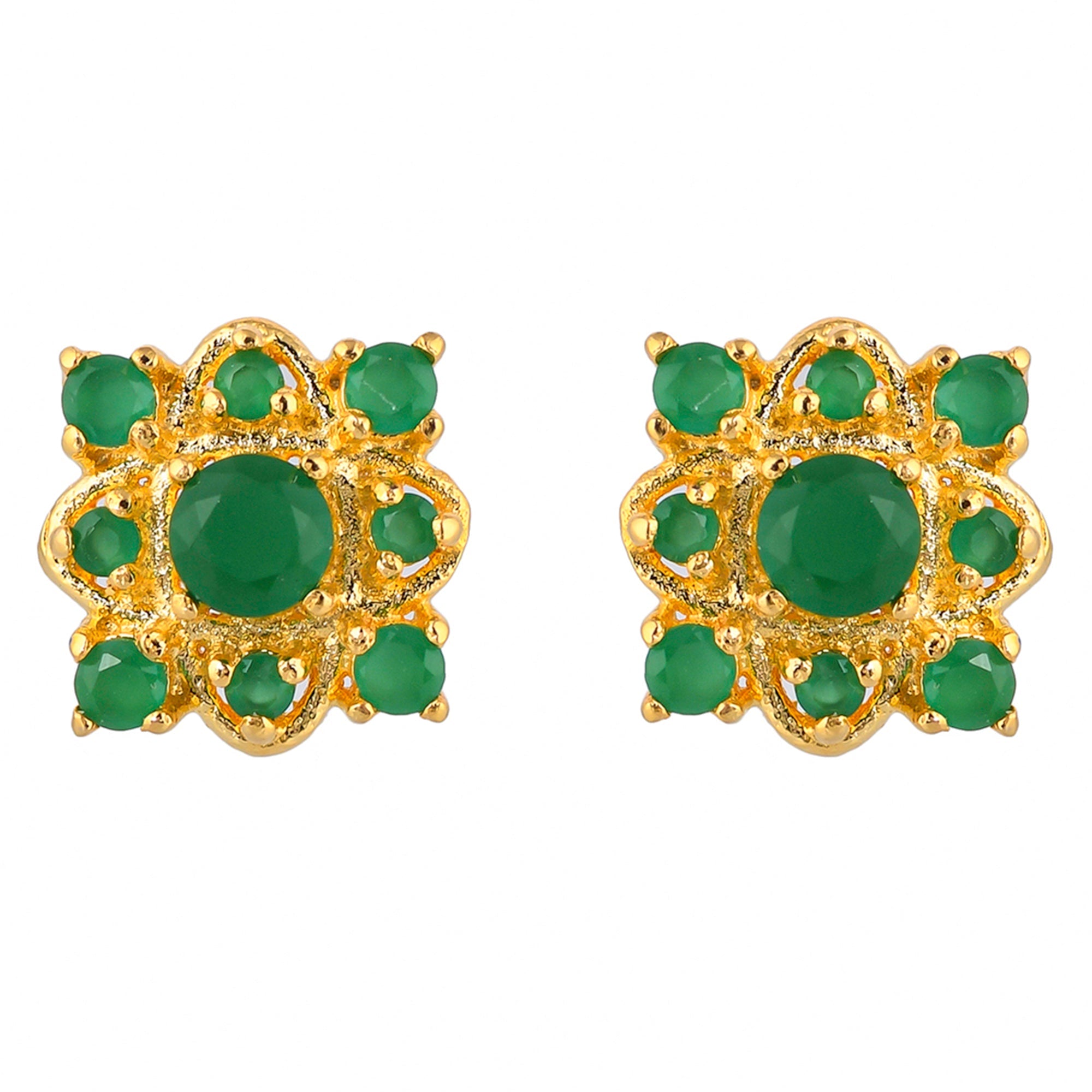 Women's Green Zirconia Gems Ethnic Stud Earrings - Voylla