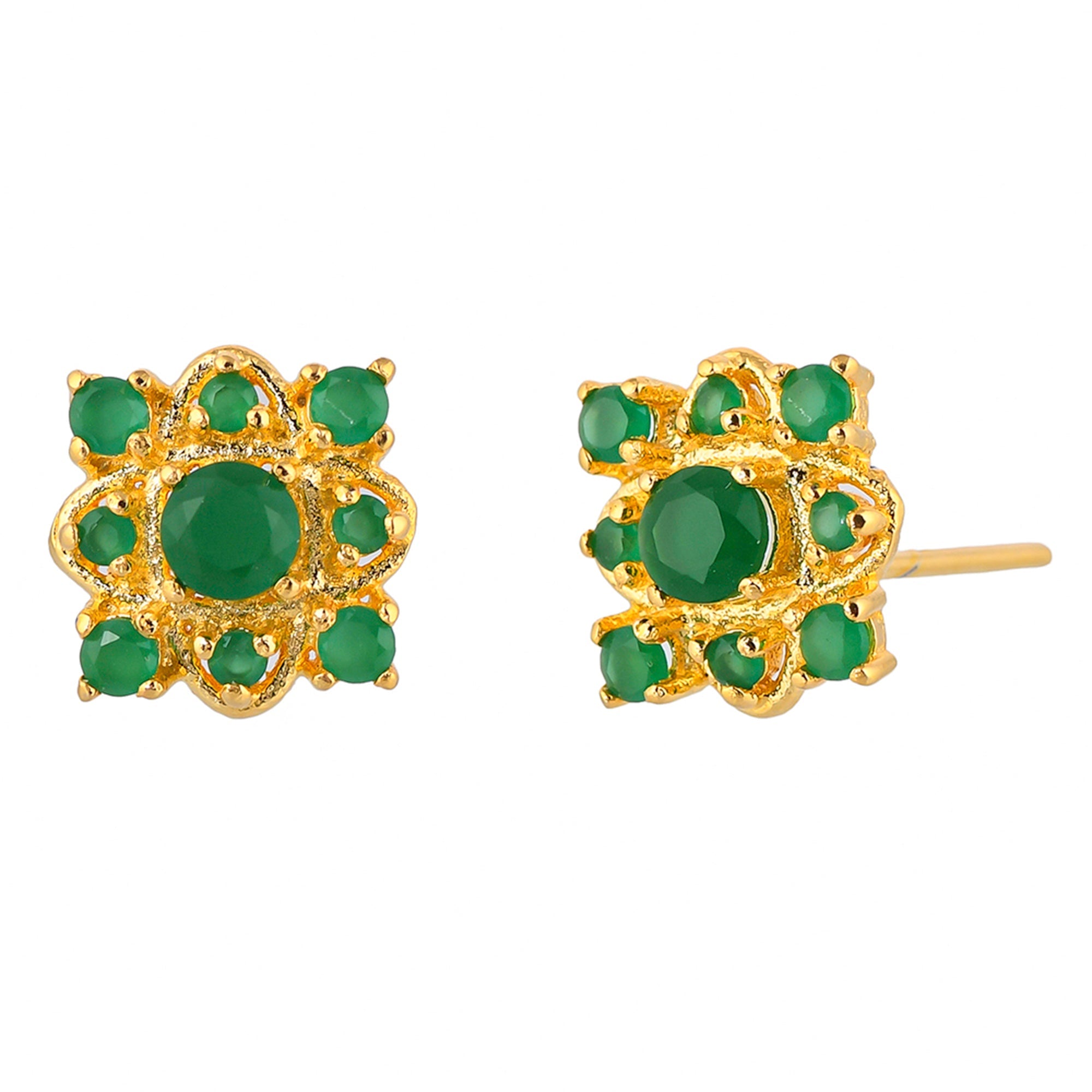Women's Green Zirconia Gems Ethnic Stud Earrings - Voylla