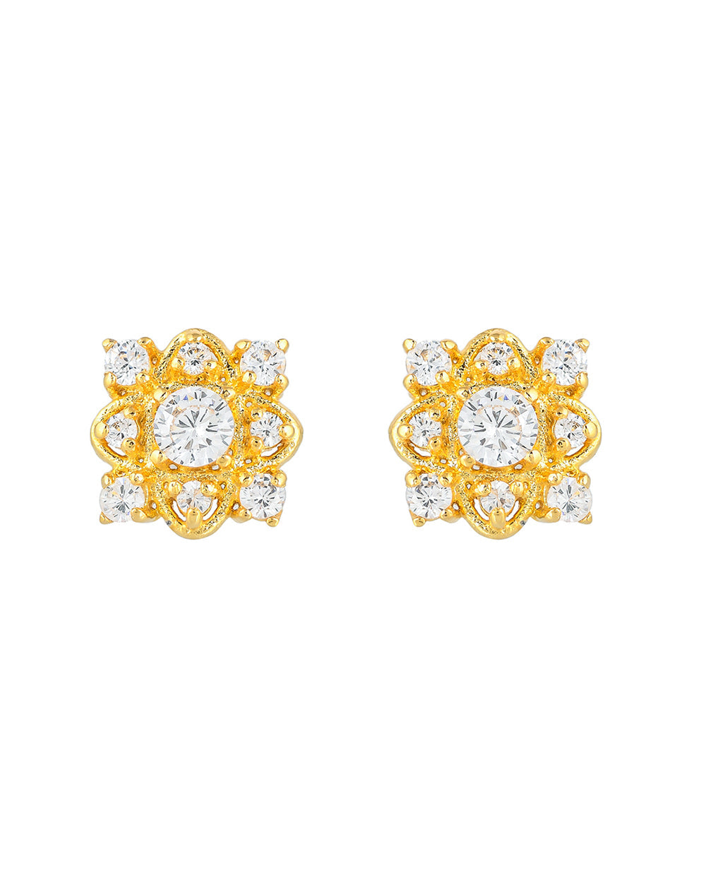 Women's Yellow Gold Plated White Zirconia Gems Stud Earrings - Voylla