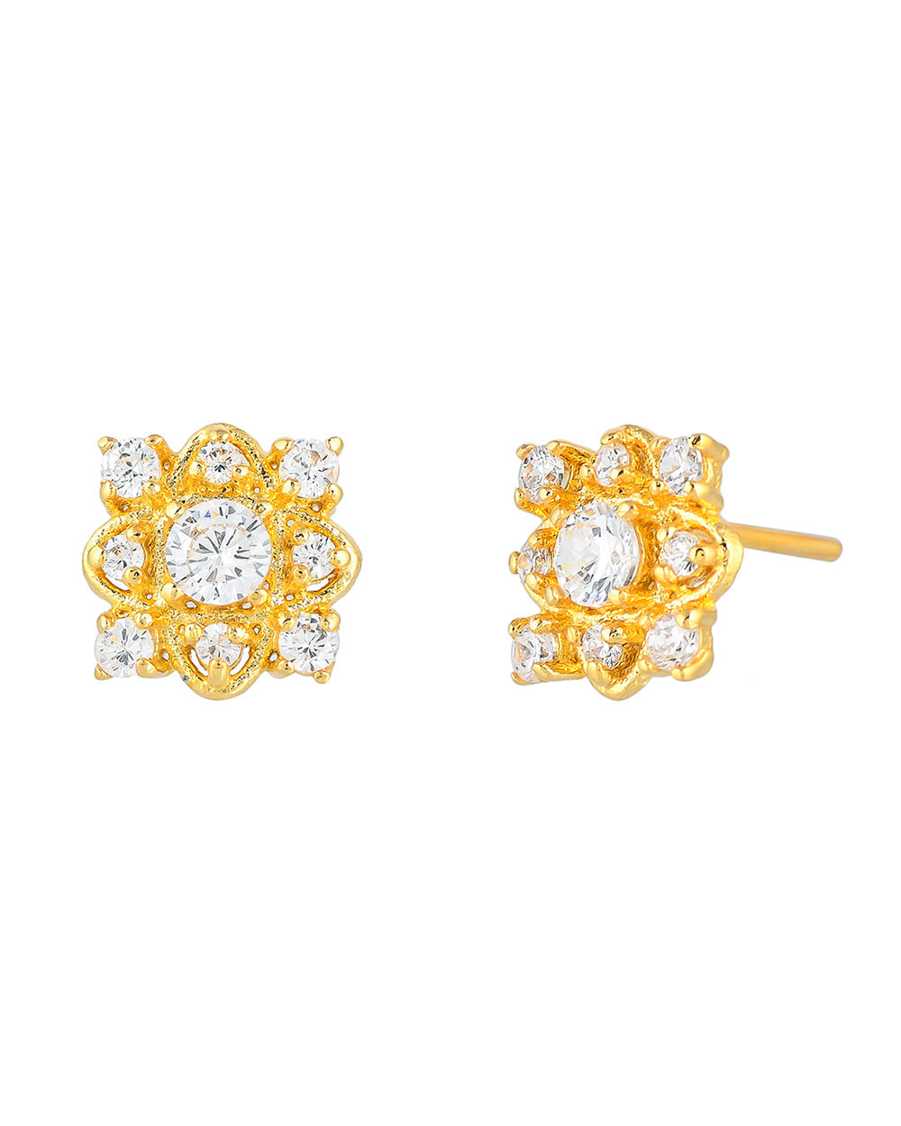 Women's Yellow Gold Plated White Zirconia Gems Stud Earrings - Voylla
