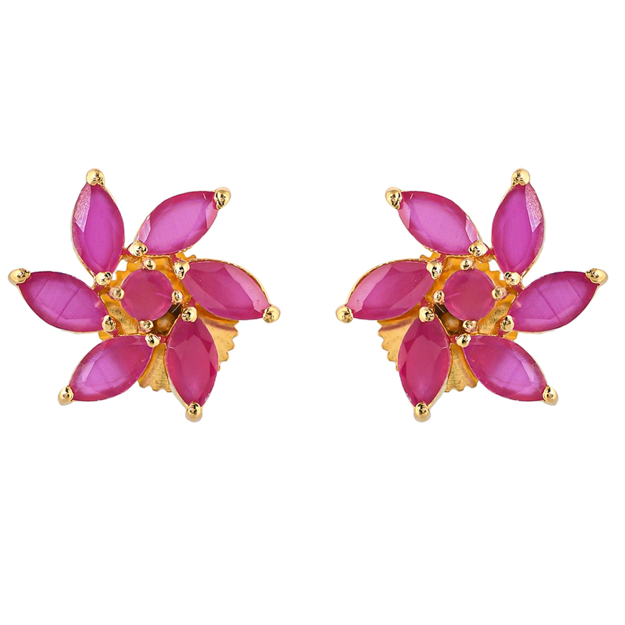 Women's Pink Marquise Cut Cz Floral Motif Stud Earrings - Voylla