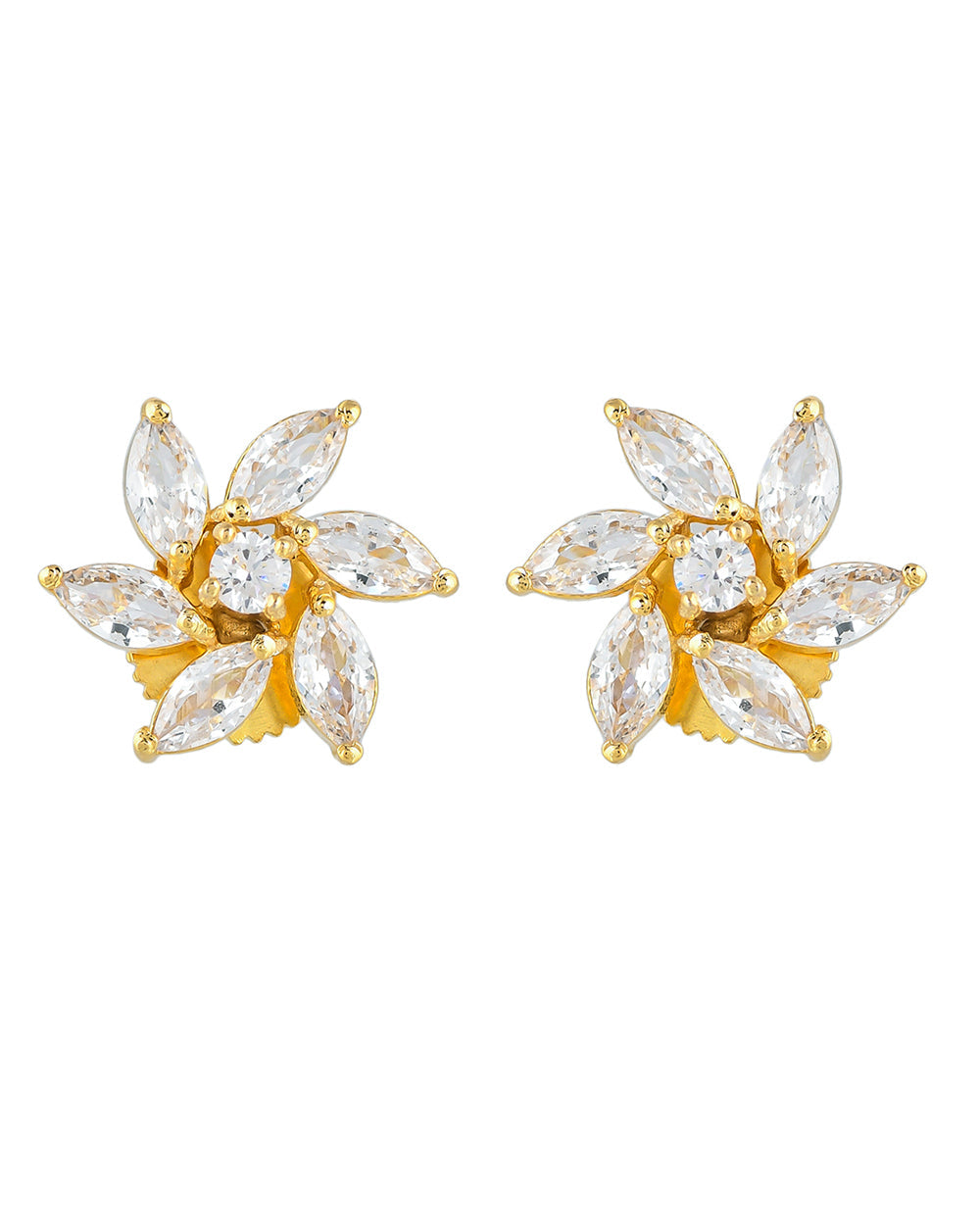 Women's Gold Plated White Marquise Cut Zircons Stud Earrings - Voylla