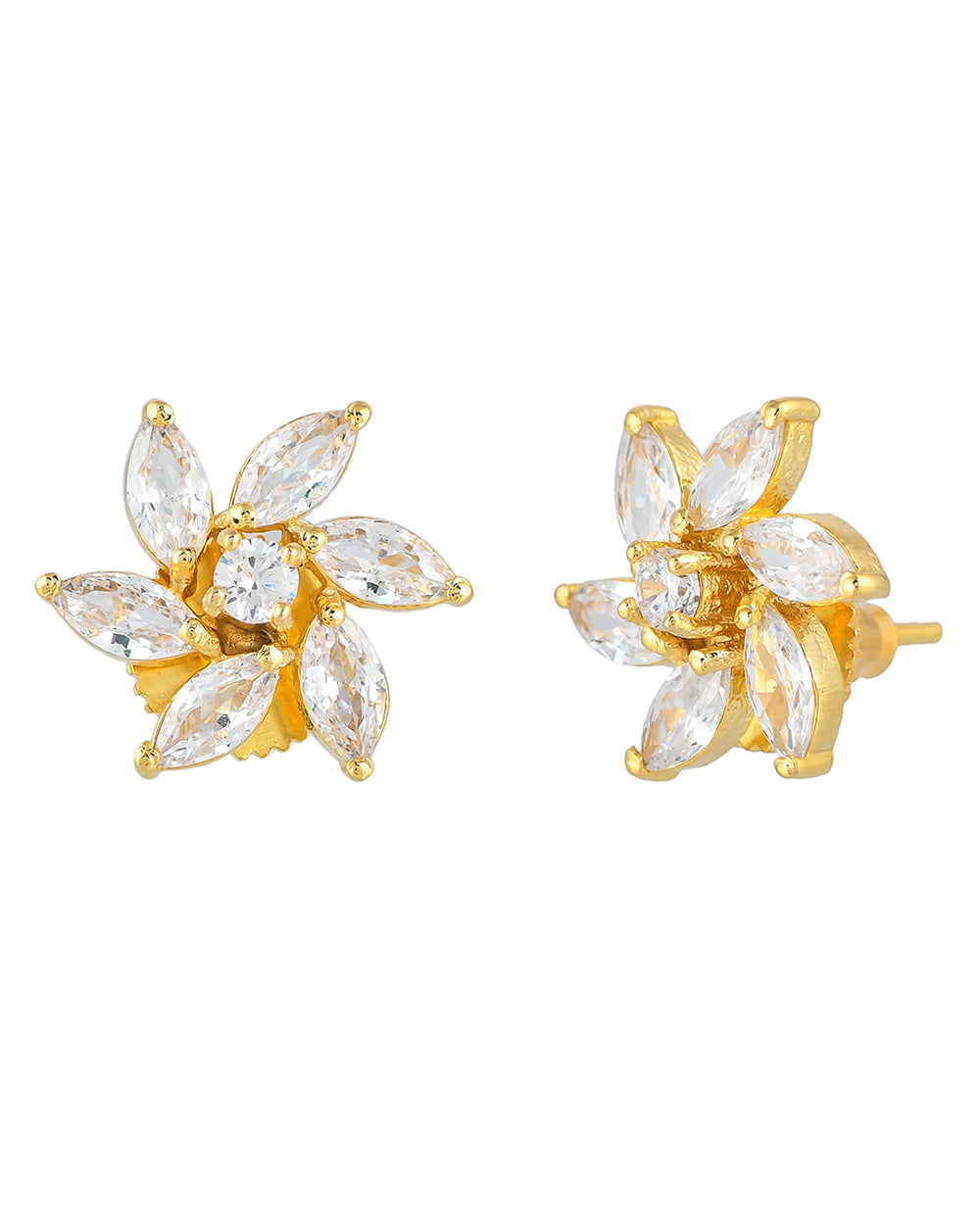 Women's Gold Plated White Marquise Cut Zircons Stud Earrings - Voylla
