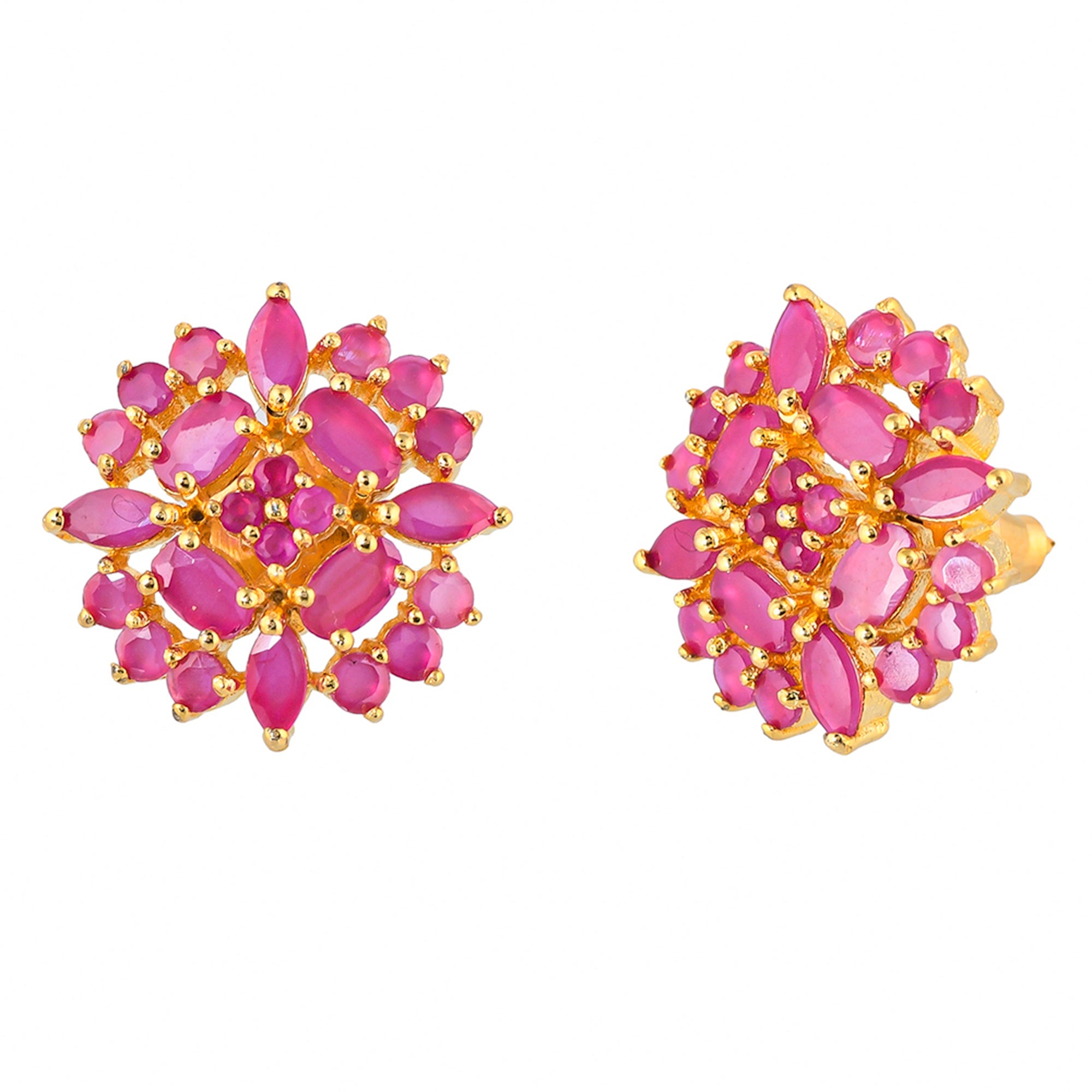 Women's Cluster Setting Pink Cz Gems Stud Earrings - Voylla