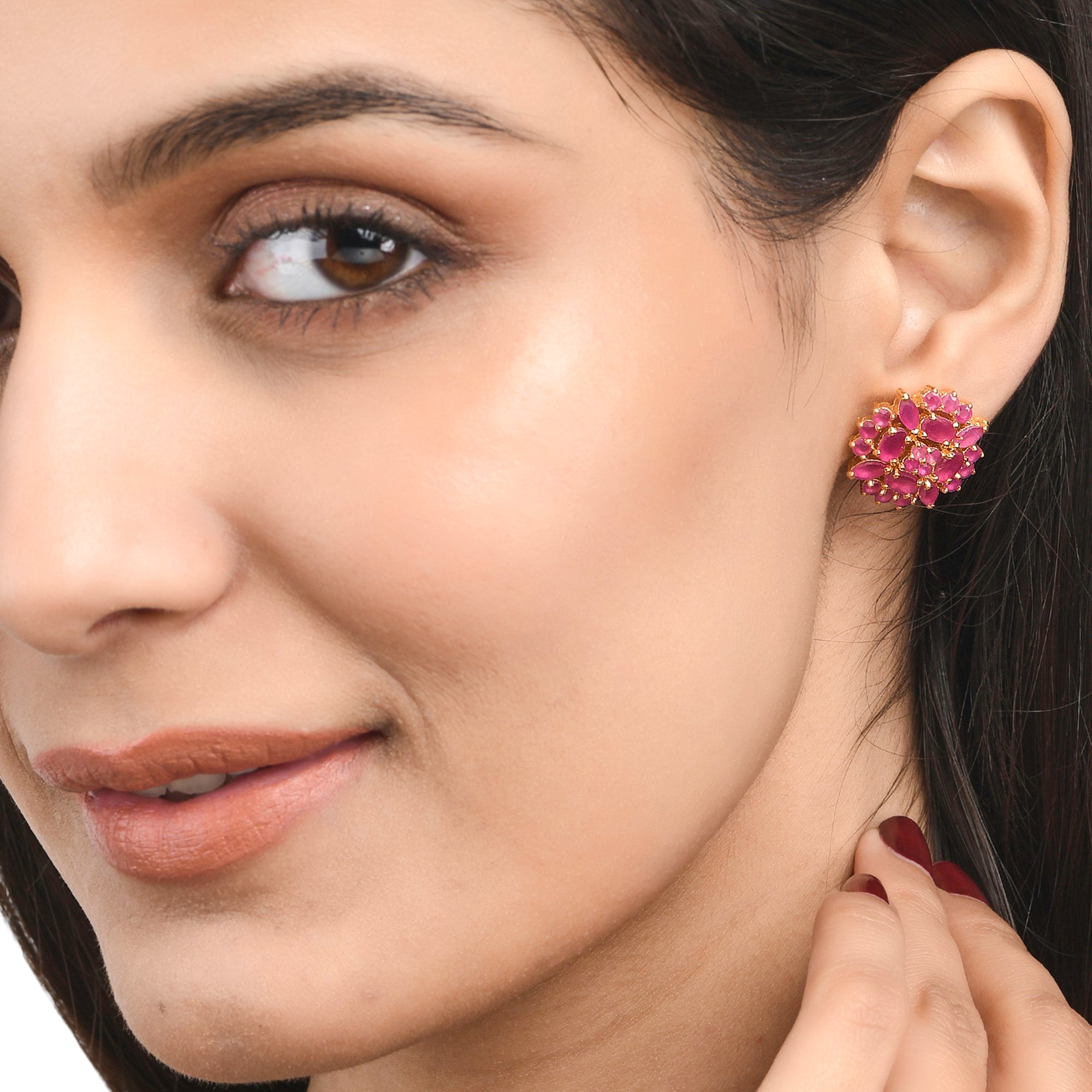 Women's Cluster Setting Pink Cz Gems Stud Earrings - Voylla