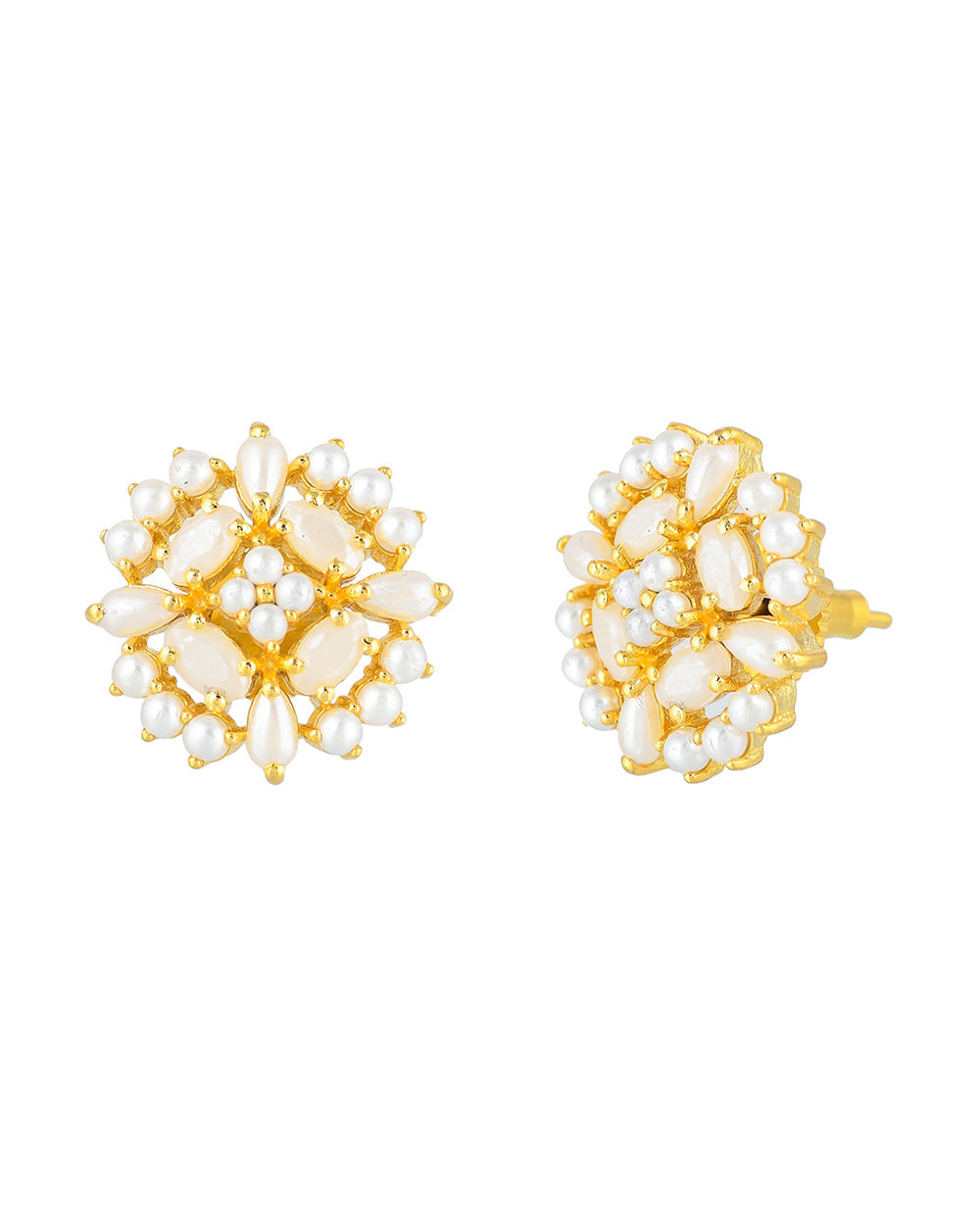 Women's White Pearl Beaded Clear Zirconia Gems Stud Earrings - Voylla