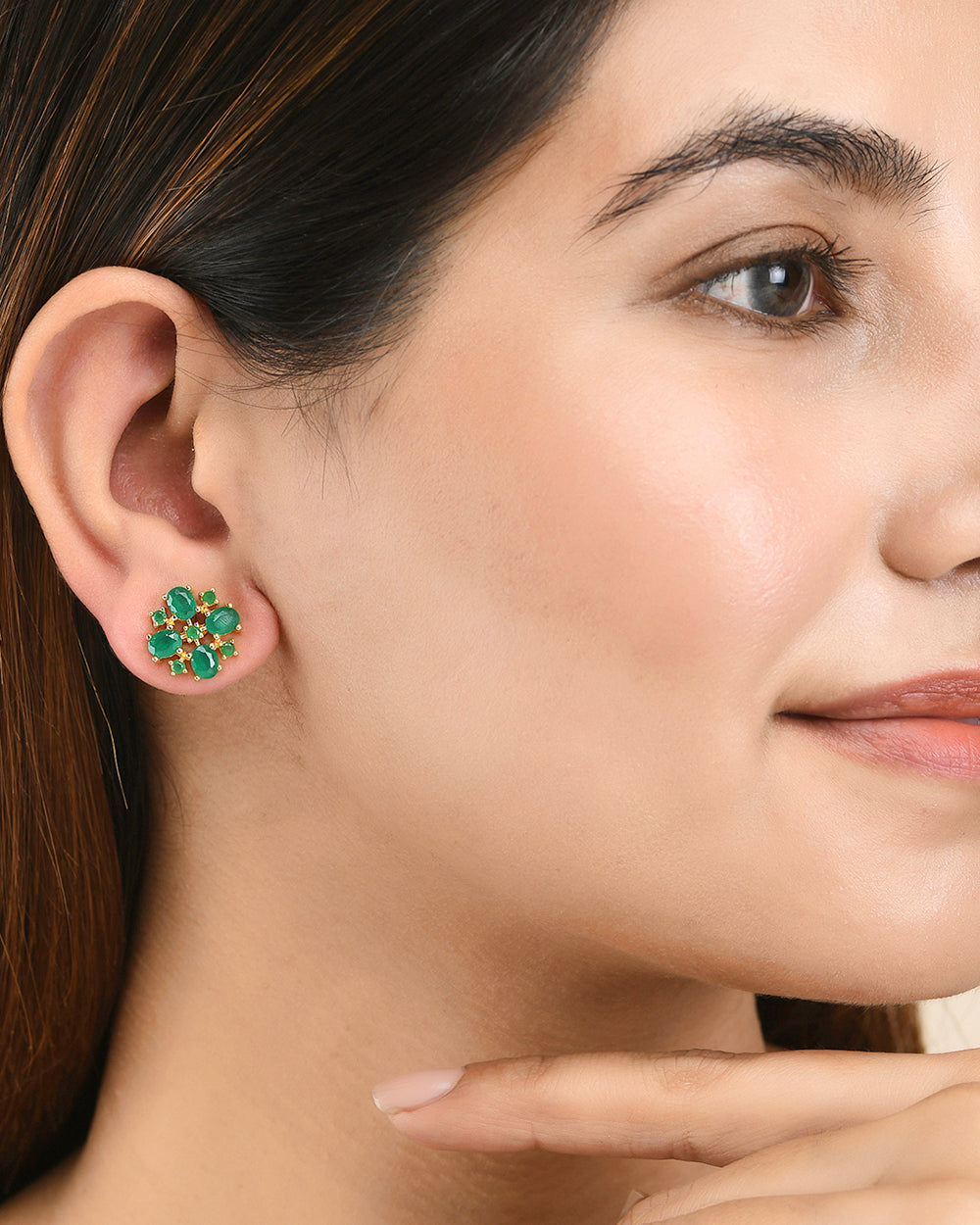 Women's Green Teardrop Cut Cz Stud Earrings - Voylla