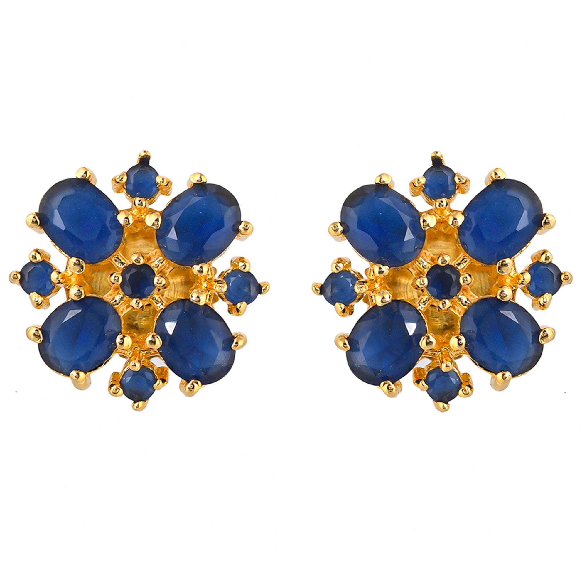 Women's Blue Round Cut Zirconia Stud Earrings - Voylla