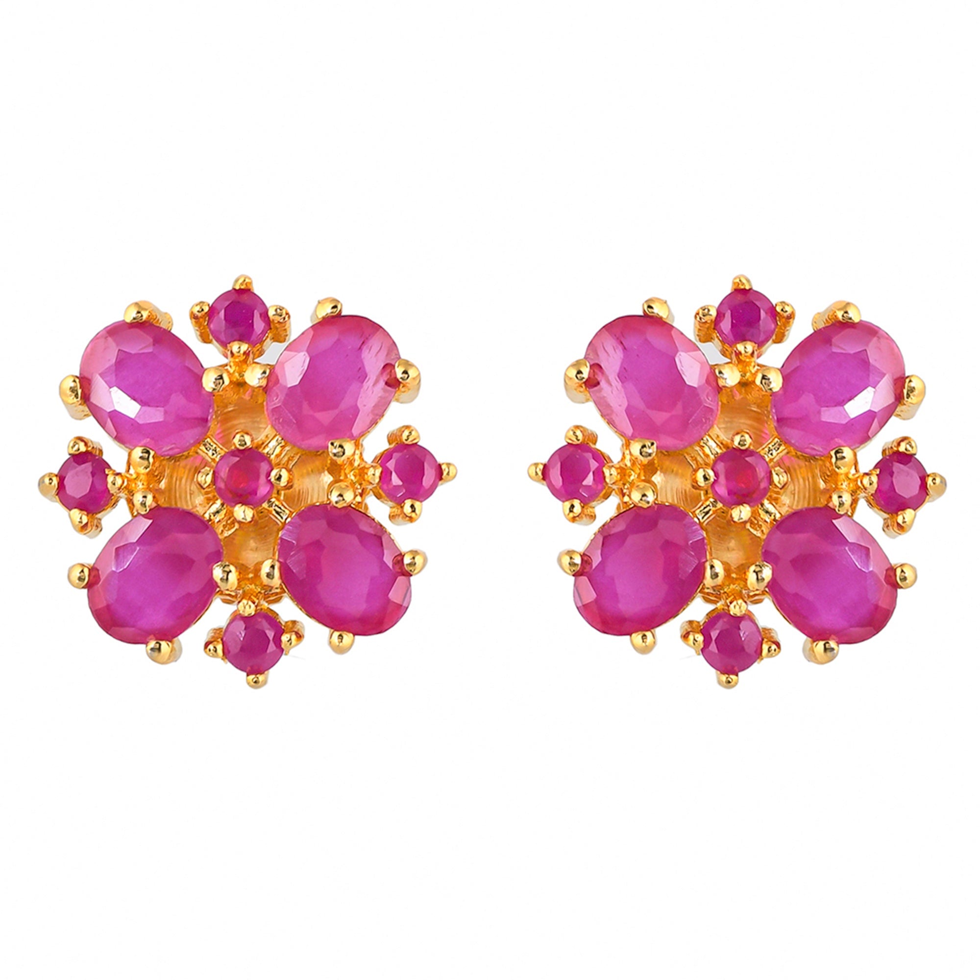 Women's Gold Plated Pink Cluster Setting Cz Stud Earrings - Voylla