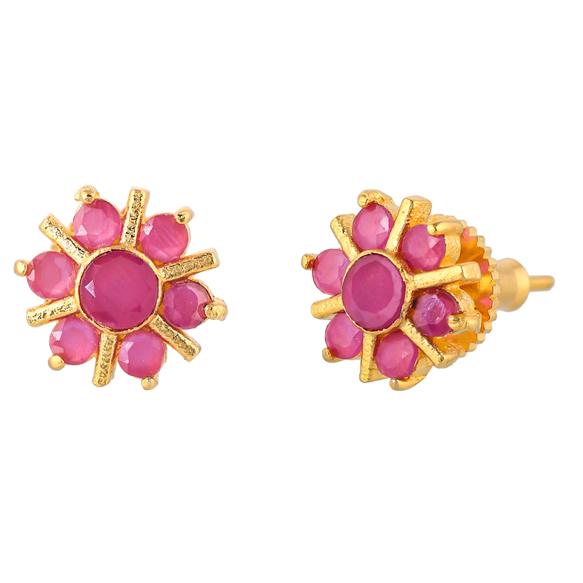 Women's Tiny Pink Zirconia Gemstones Stud Earrings - Voylla