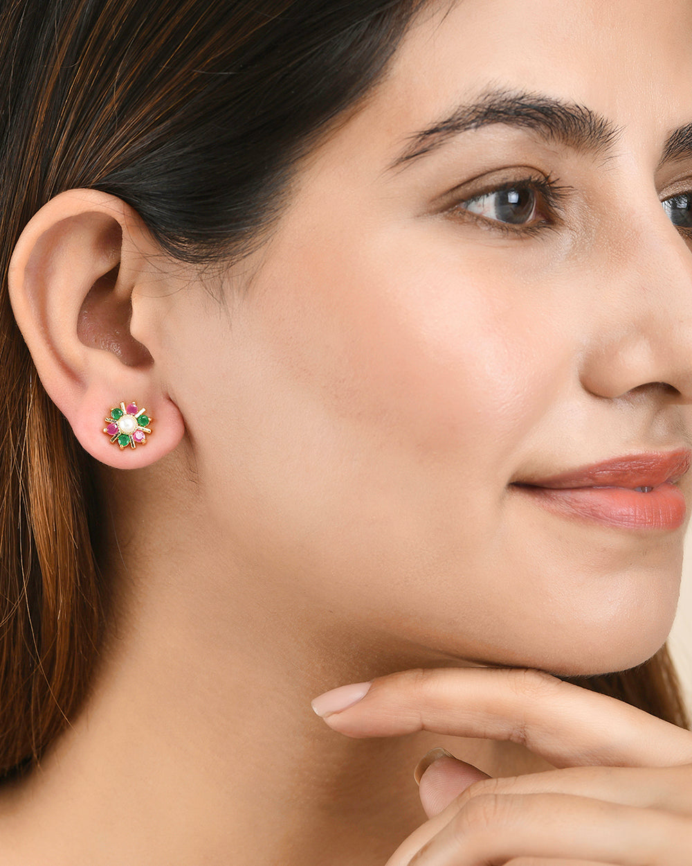 Women's Pearl Beaded Coloured Cz Stud Earrings - Voylla