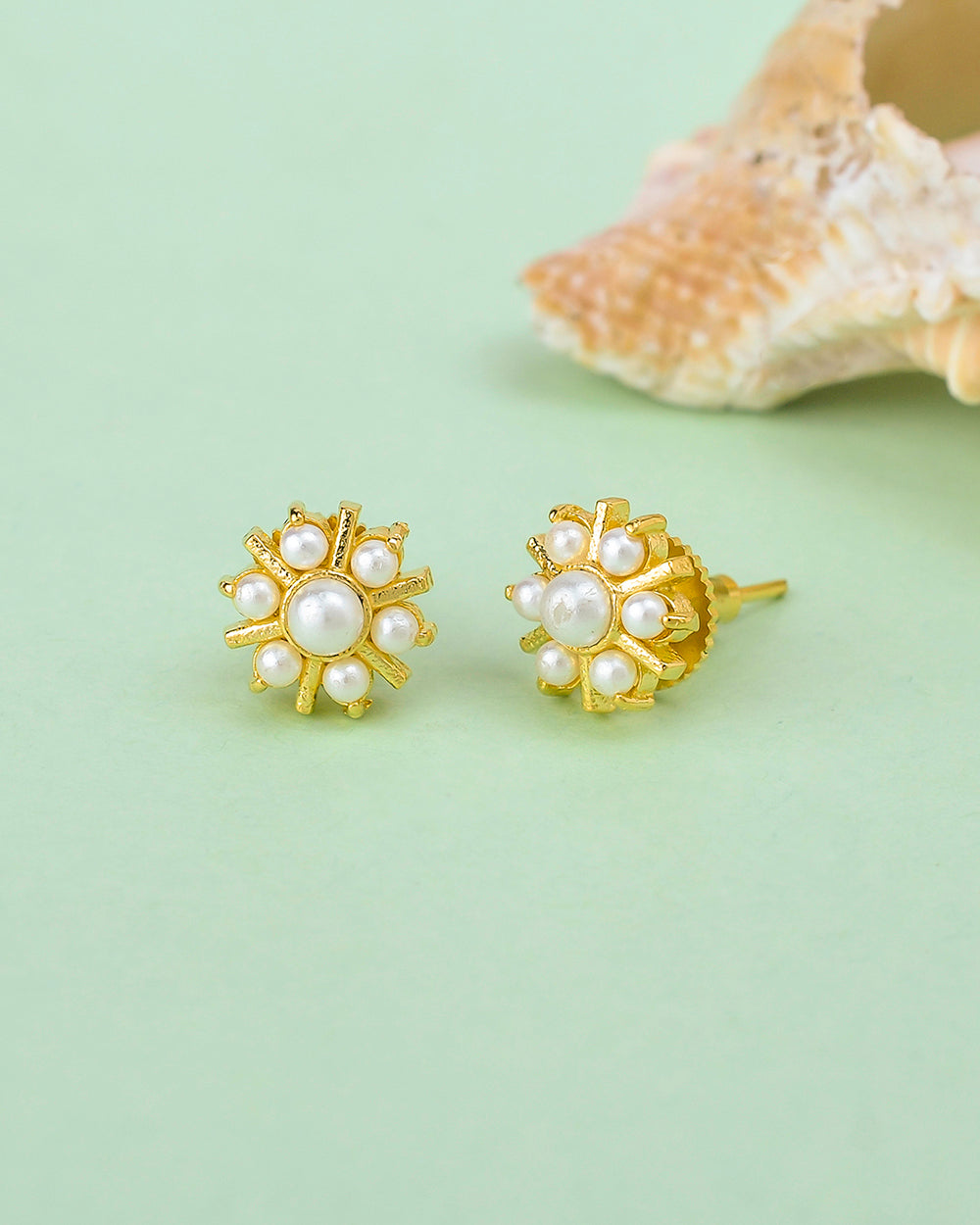 Women's White Pearl Beaded Gold Plated Stud Earrings - Voylla