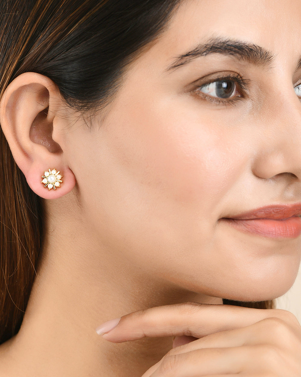 Women's White Pearl Beaded Gold Plated Stud Earrings - Voylla