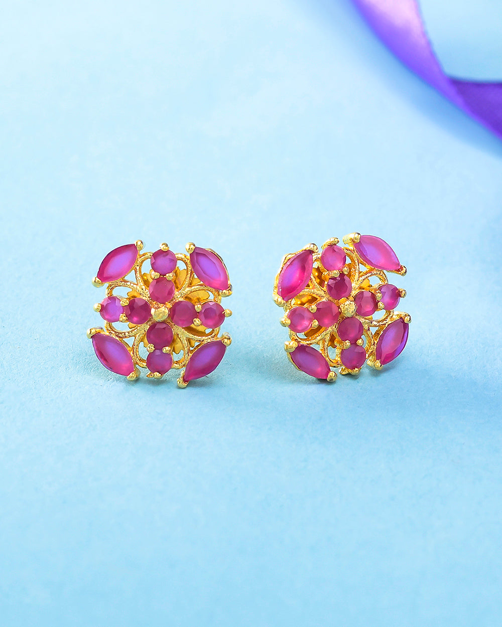 Women's Tiny Pink Zirconia Adorned Stud Earrings - Voylla