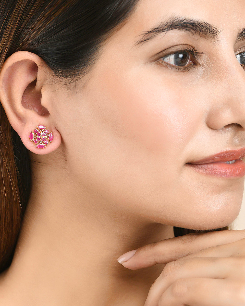 Women's Tiny Pink Zirconia Adorned Stud Earrings - Voylla