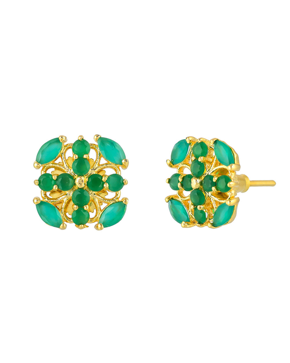 Women's Casual Green Zirconia Gemstones Stud Earrings - Voylla