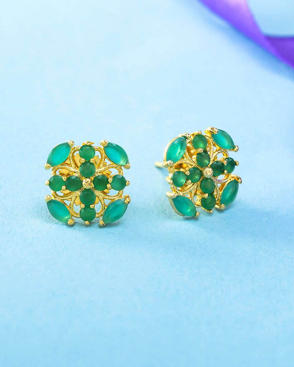 Women's Casual Green Zirconia Gemstones Stud Earrings - Voylla