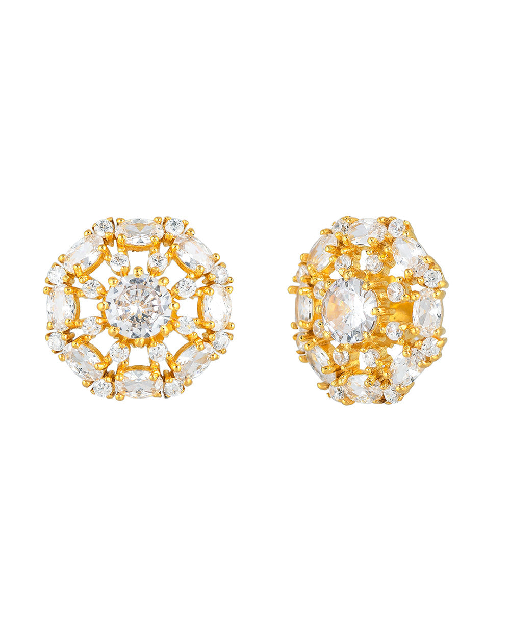 Women's Round Cut White Zirconia Gems Stud Earrings - Voylla