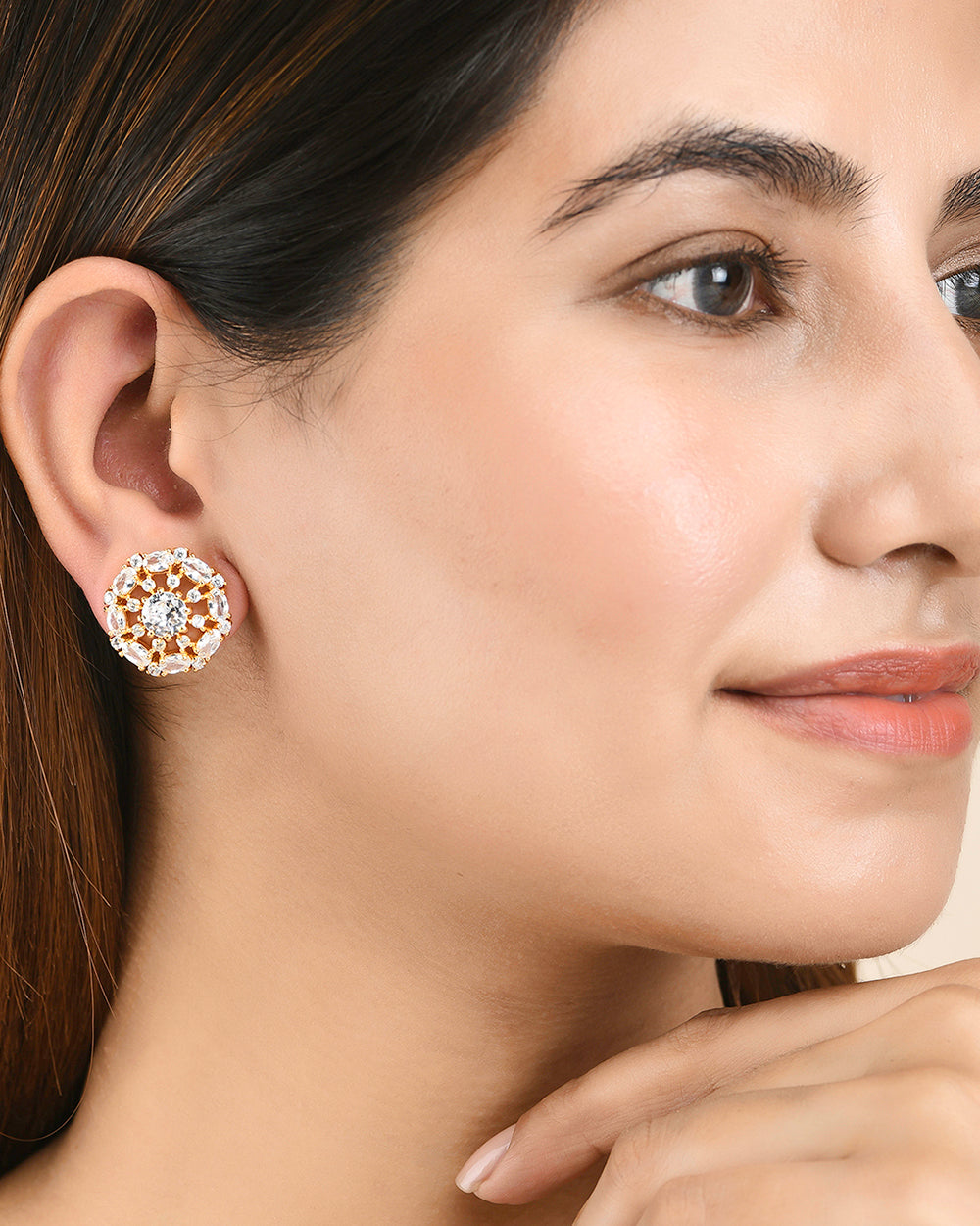 Women's Round Cut White Zirconia Gems Stud Earrings - Voylla