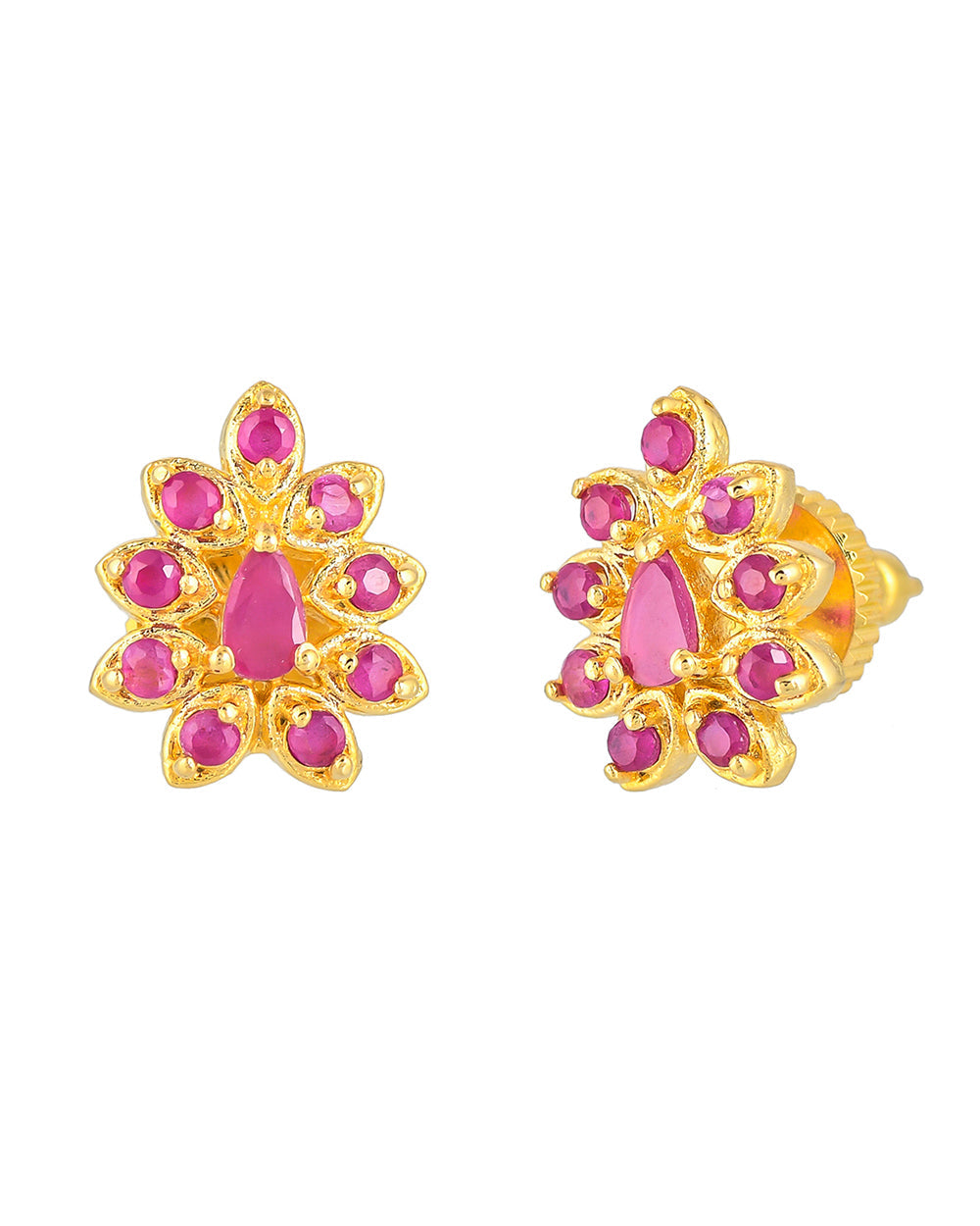 Women's Pink Zirconia Gems Gold Plated Stud Earrings - Voylla