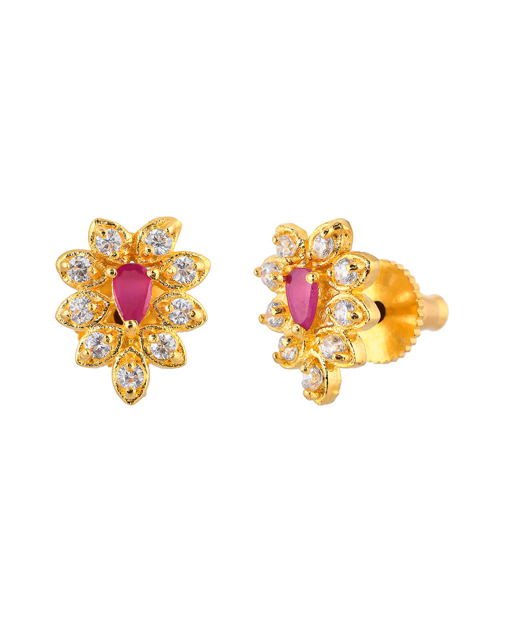 Women's Marquise Cut White And Pink Zircons Stud Earrings - Voylla