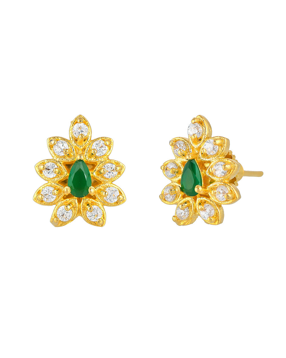 Women's Marquise Cut Green And White Zirconia Stud Earrings - Voylla