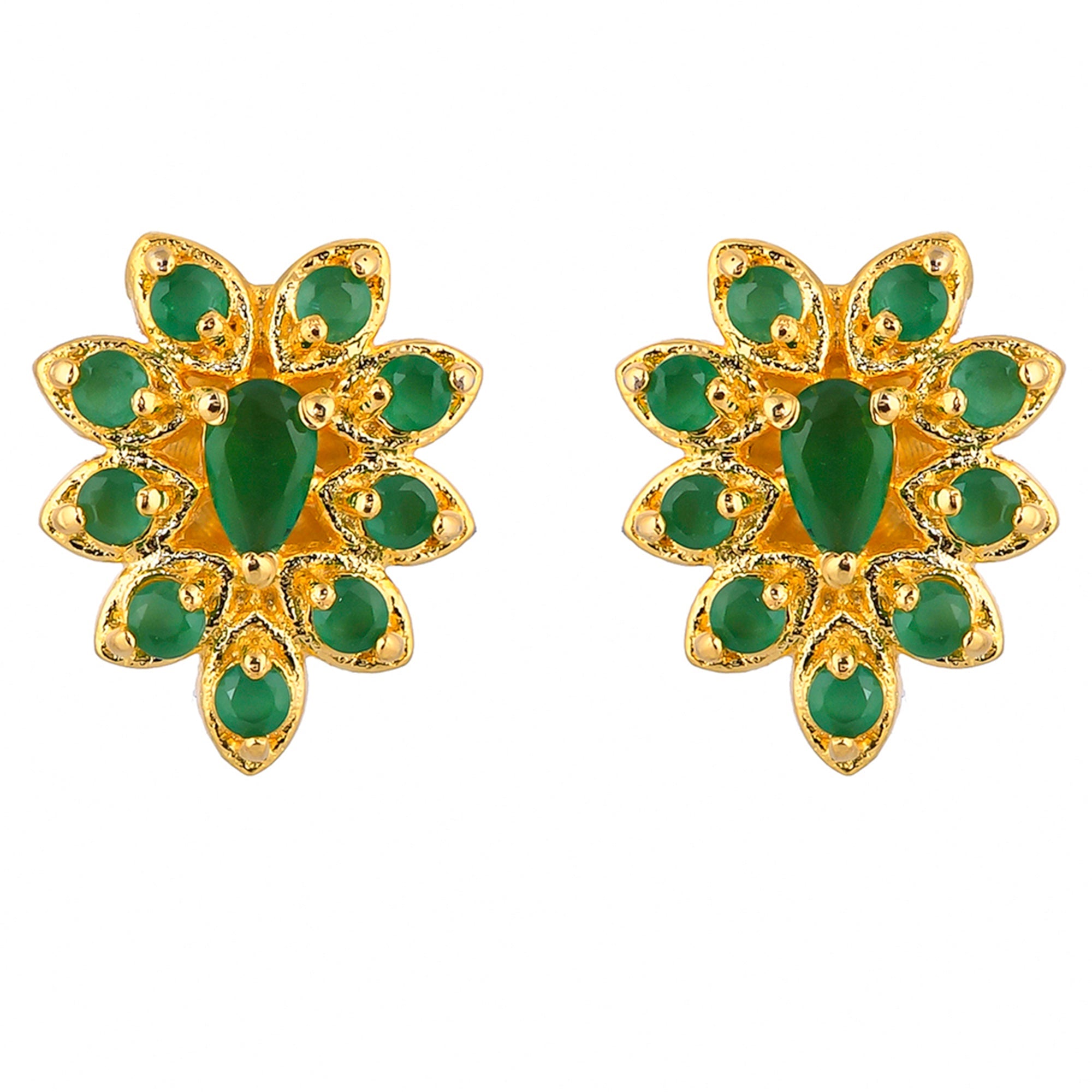 Women's Gold Plated Green Zirconia Gems Stud Earrings - Voylla
