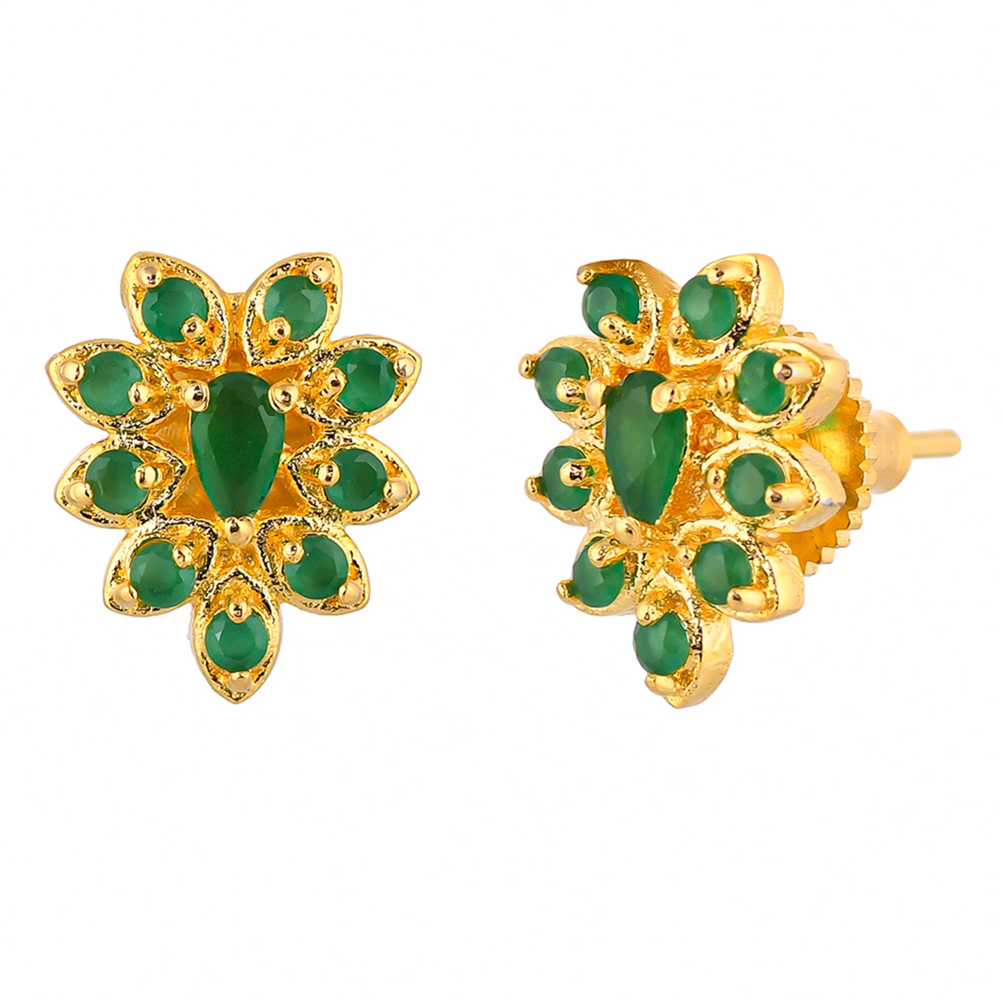 Women's Gold Plated Green Zirconia Gems Stud Earrings - Voylla