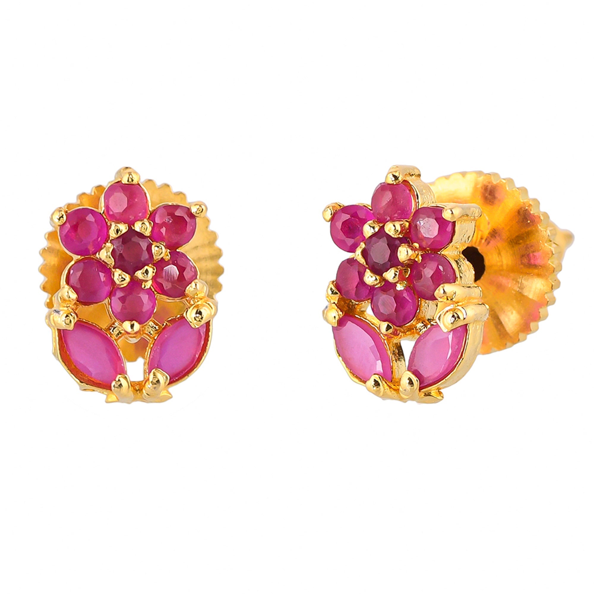 Women's Pink Cz Gems Floral Stud Earrings - Voylla