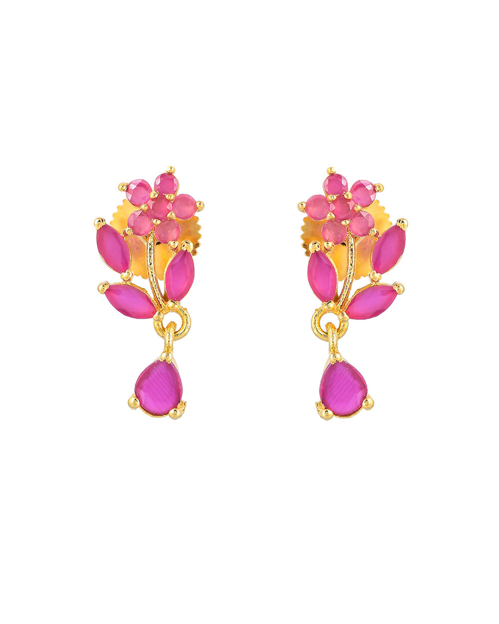Women's Marquise Cut Pink Cz Floral Stud Earrings - Voylla
