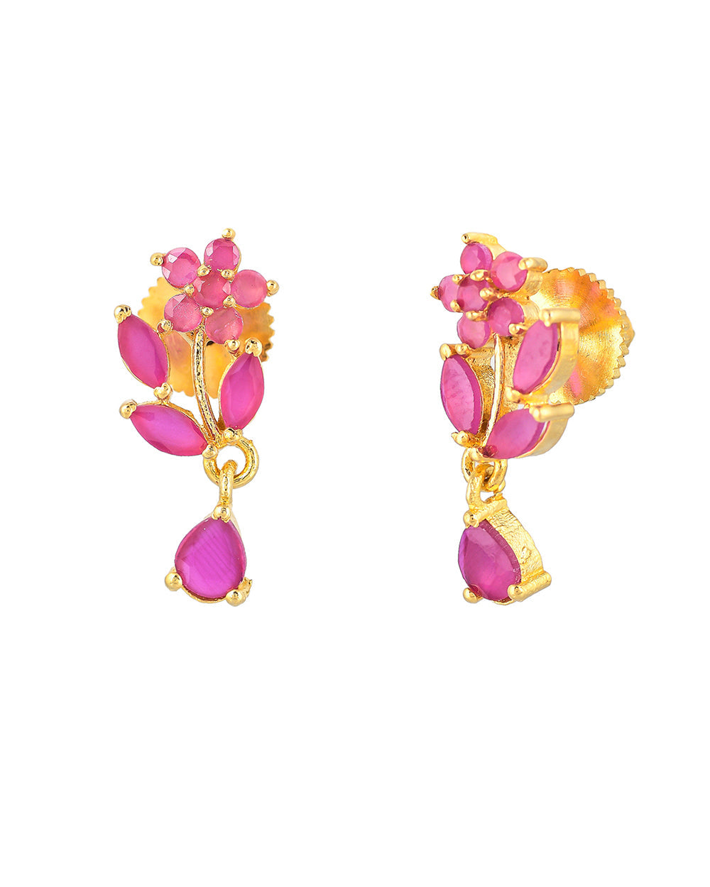 Women's Marquise Cut Pink Cz Floral Stud Earrings - Voylla