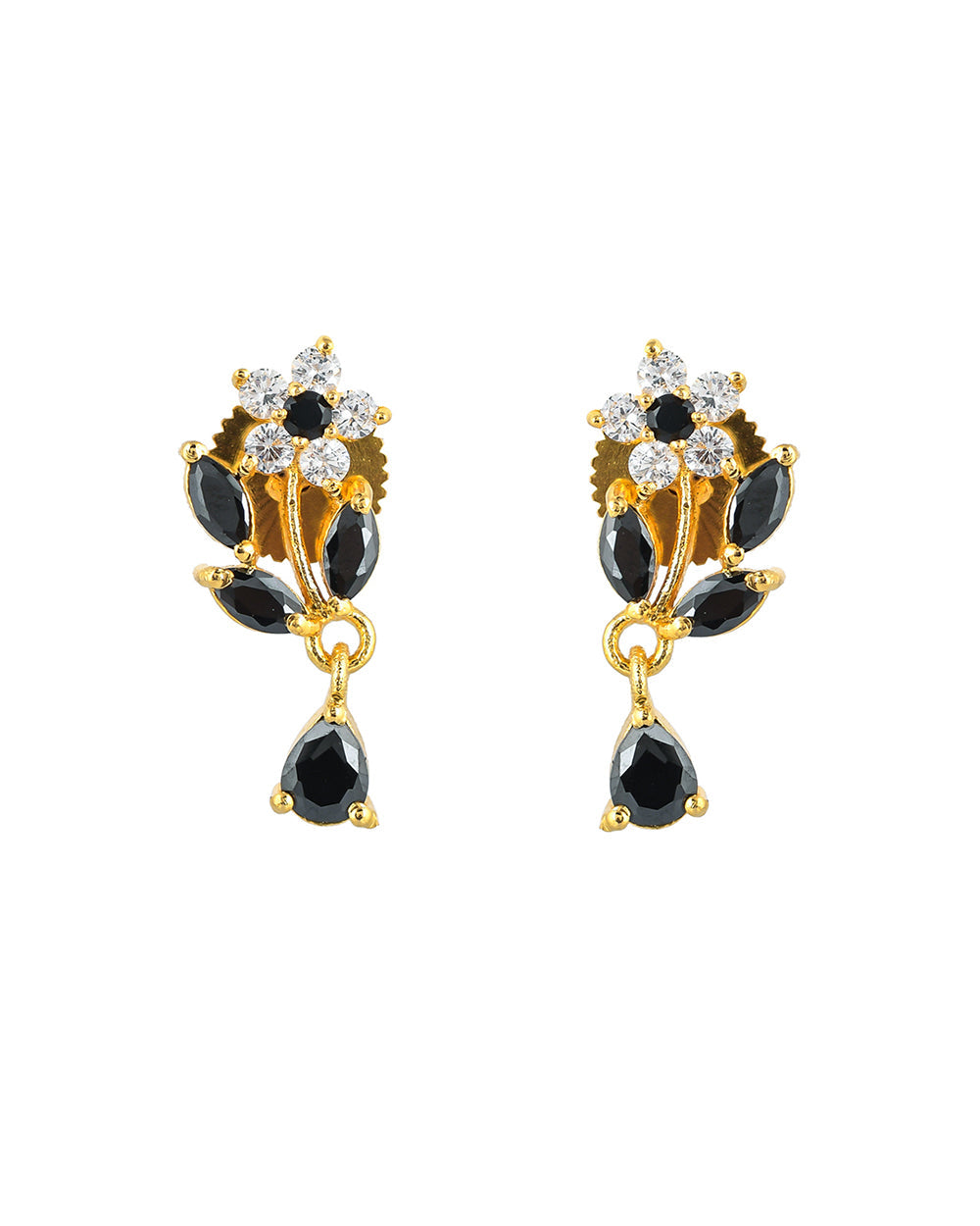Women's Black And White Round And Marquise Cut Cz Floral Earrings - Voylla
