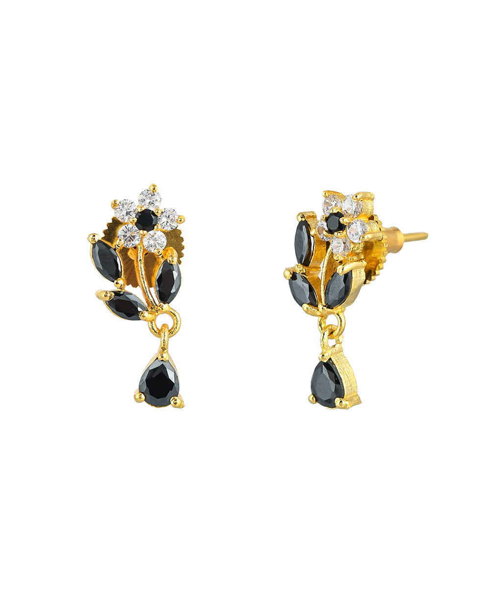 Women's Black And White Round And Marquise Cut Cz Floral Earrings - Voylla
