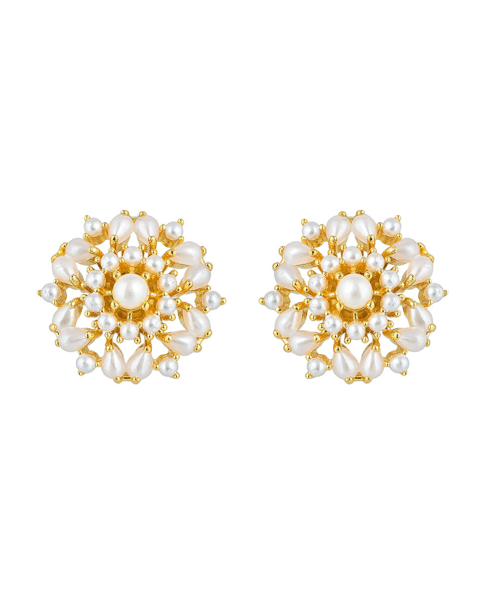 Women's Classic Gold Plated White Pearl Beads Stud Earrings - Voylla