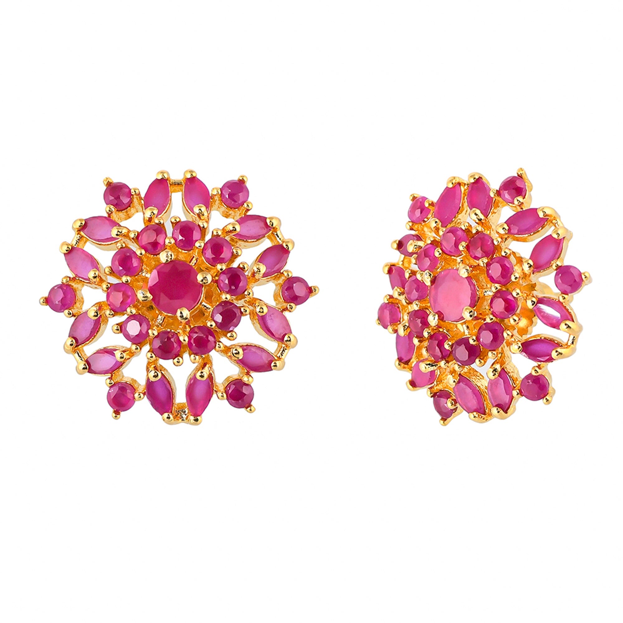 Women's Cluster Setting Teardrop And Marquise Cut Cz Gems Stud Earrings - Voylla