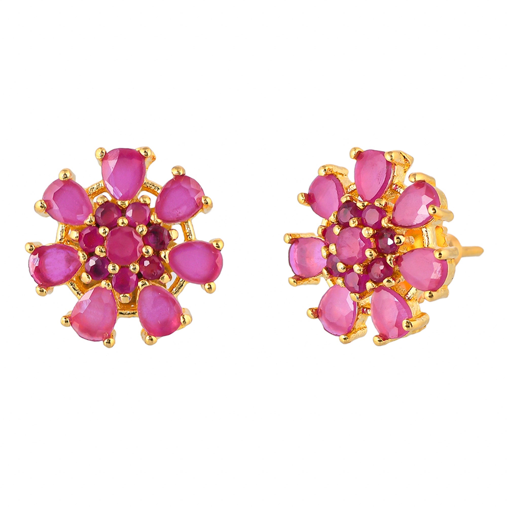 Women's Cluster Setting Pink Zircon Gems Stud Earrings - Voylla