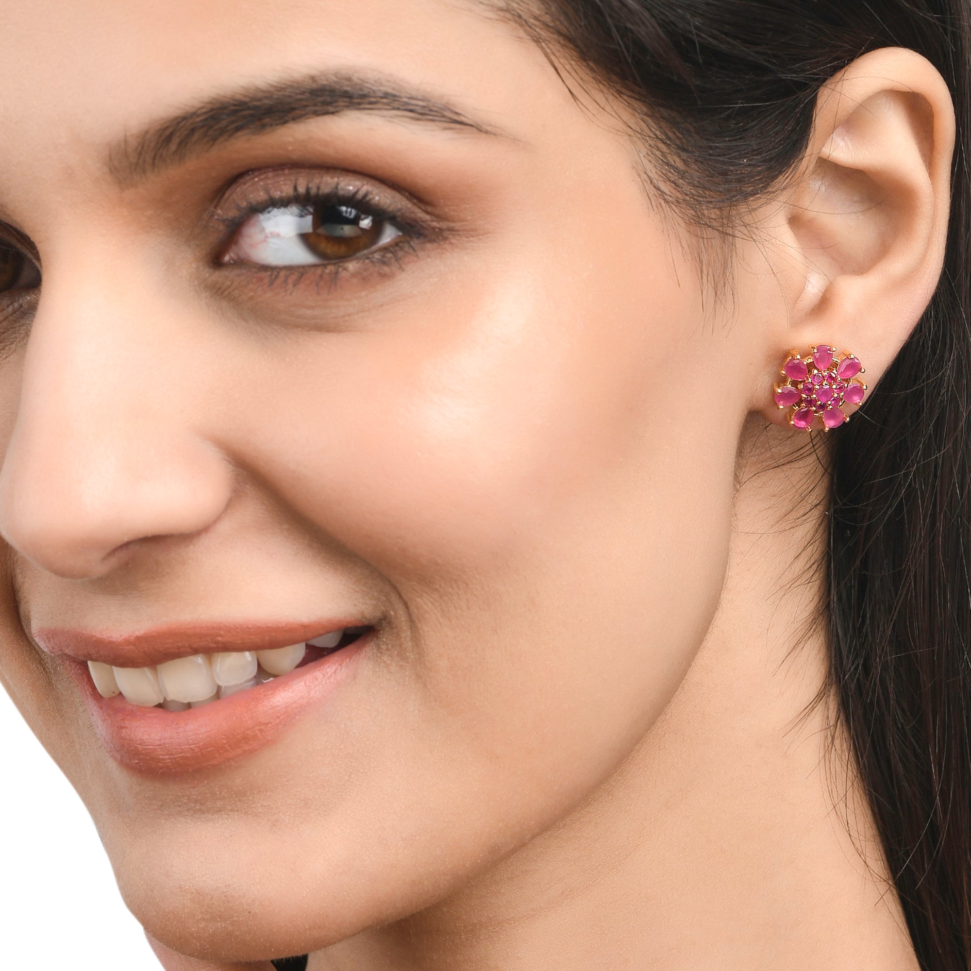 Women's Cluster Setting Pink Zircon Gems Stud Earrings - Voylla