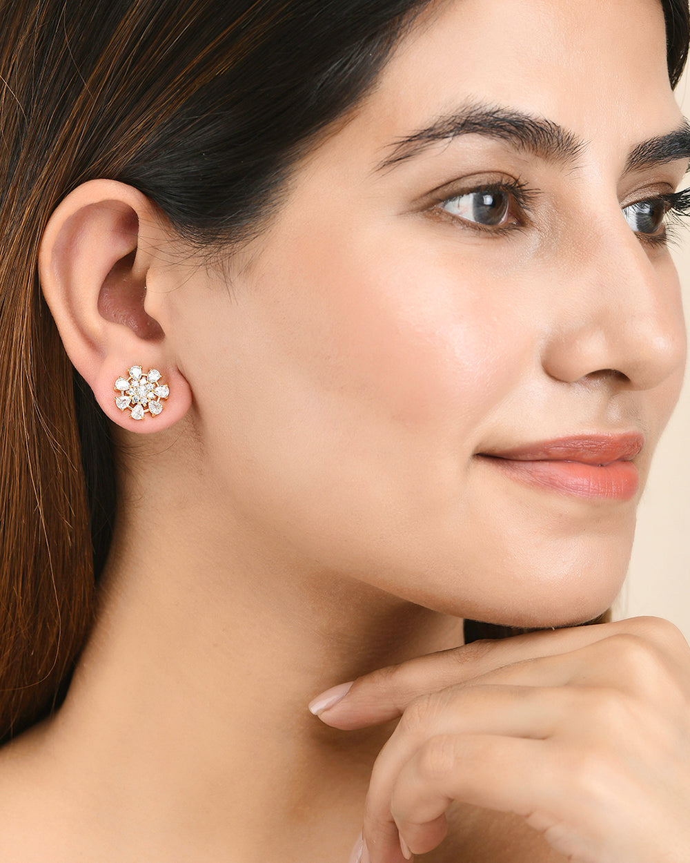 Women's Cluster Setting White Zircon Gems Stud Earrings - Voylla